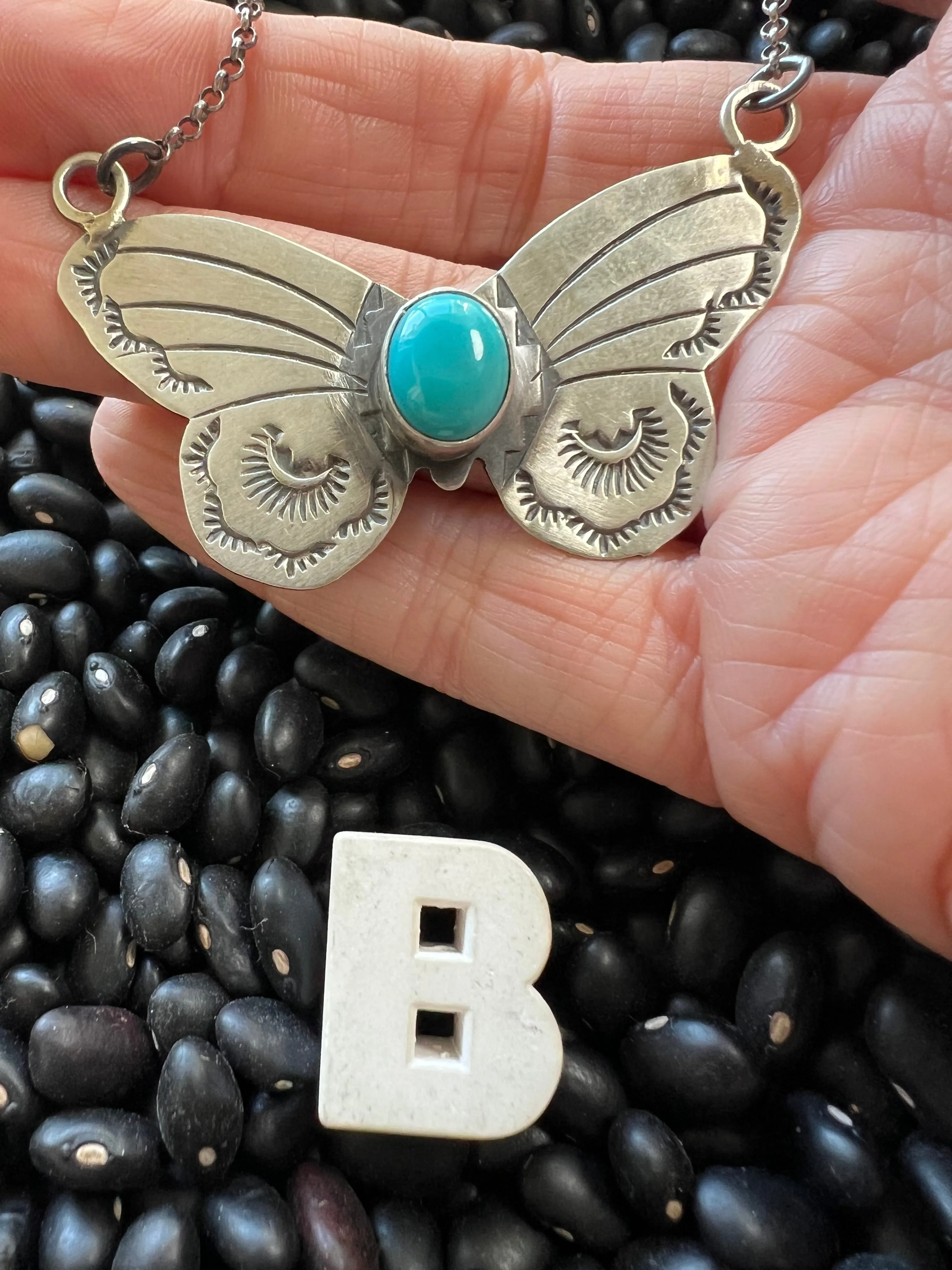 Stamped Butterfly turquoise necklace