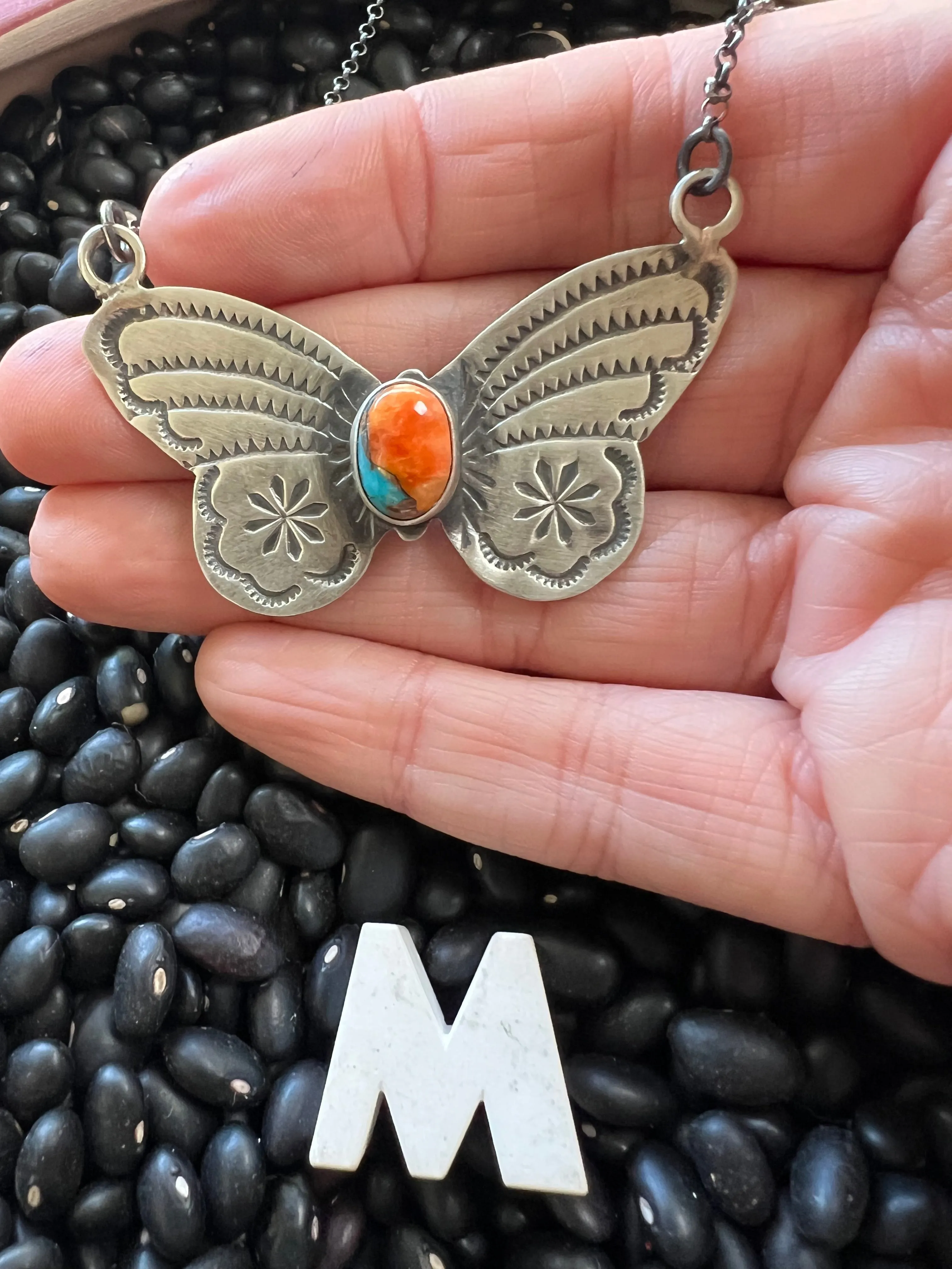 Stamped Butterfly turquoise necklace
