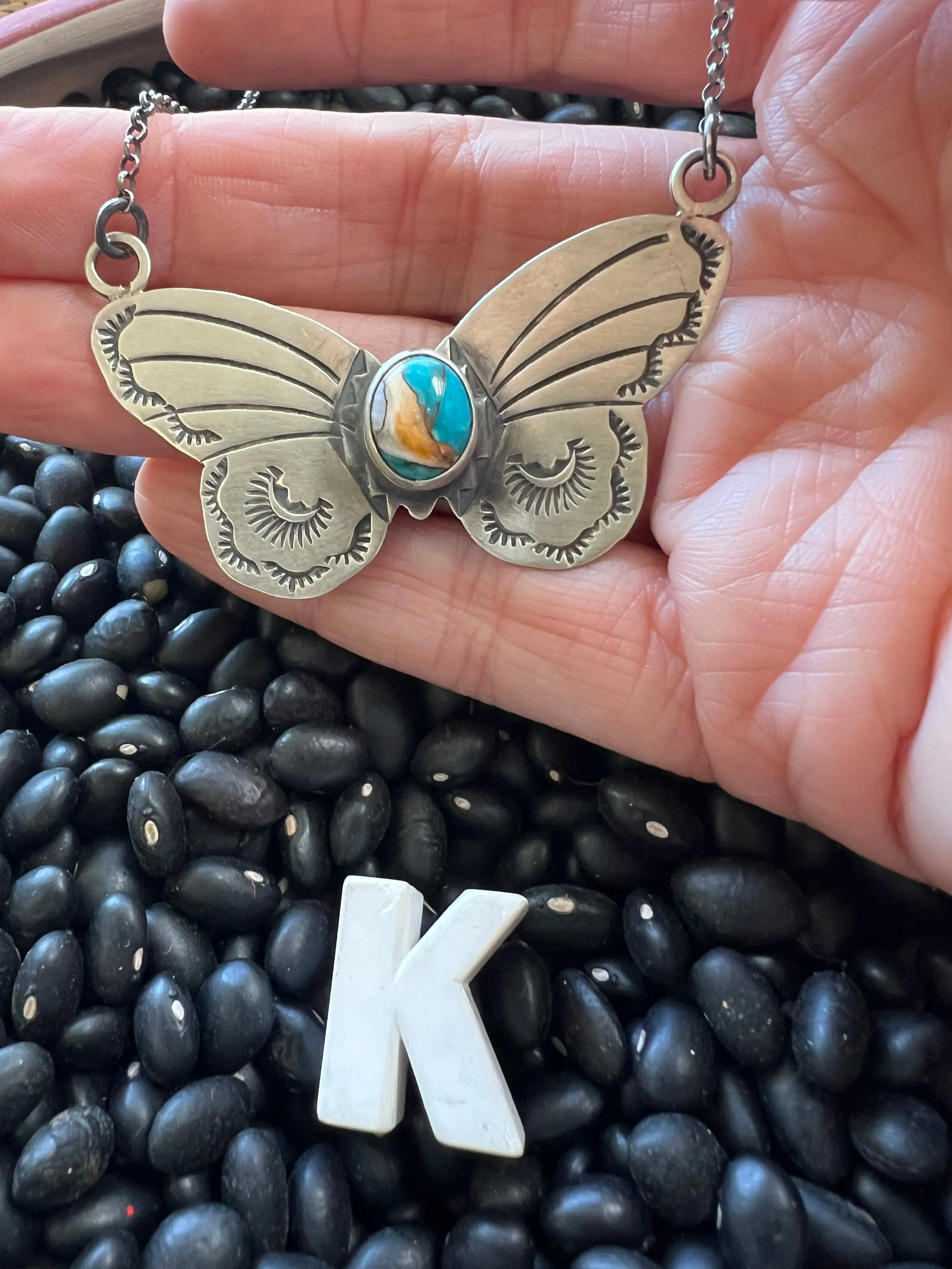 Stamped Butterfly turquoise necklace