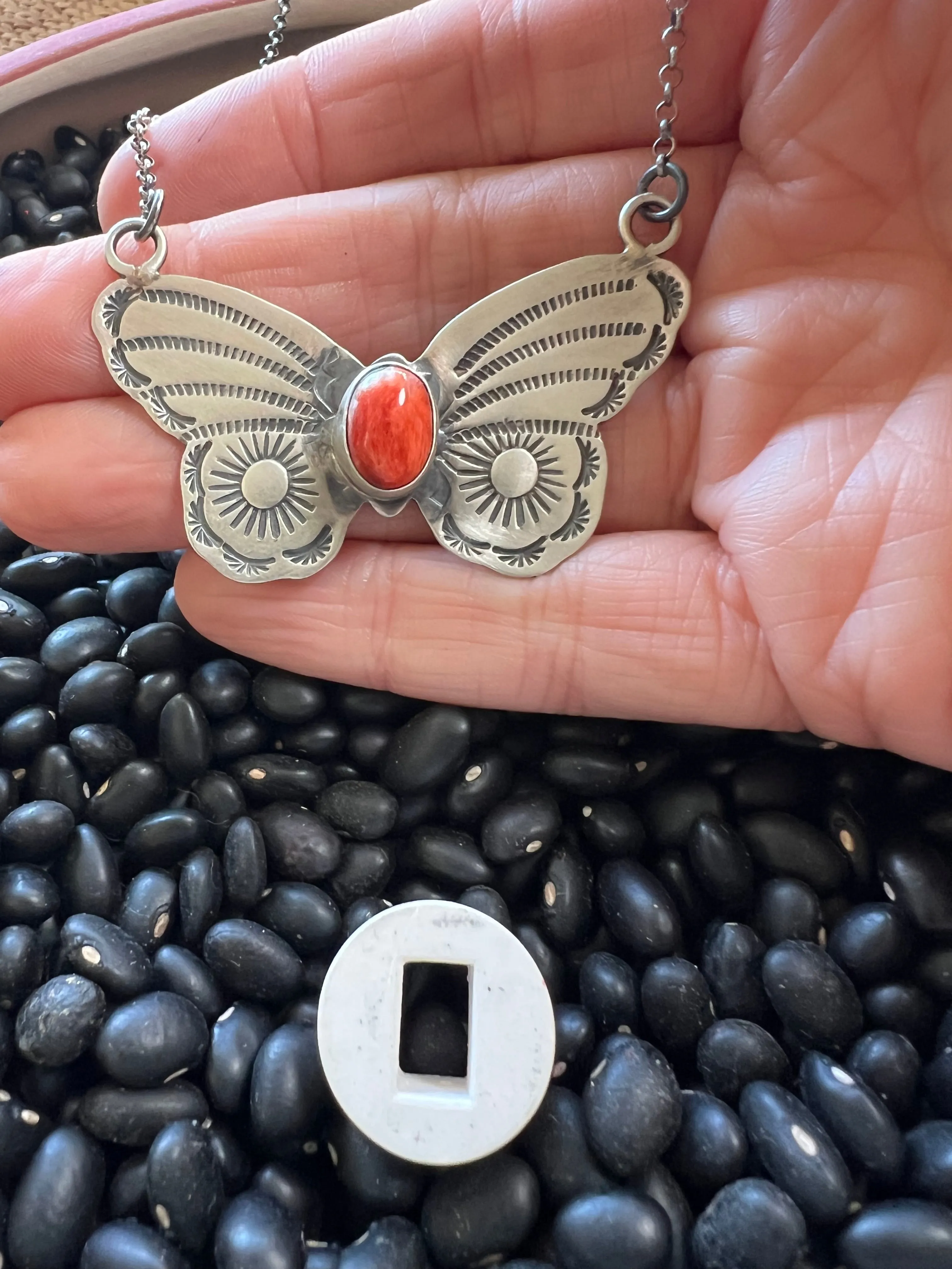 Stamped Butterfly turquoise necklace