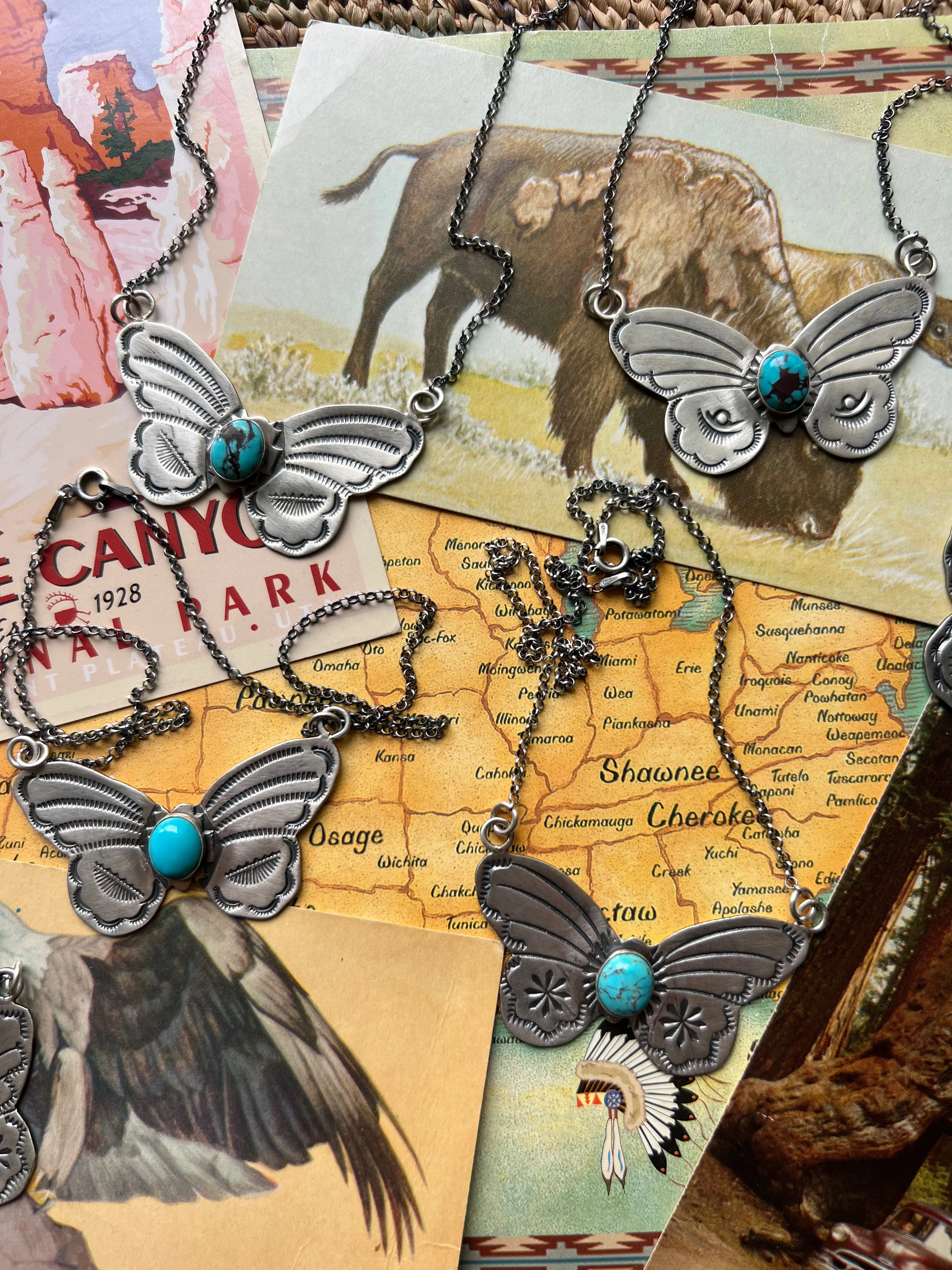 Stamped Butterfly turquoise necklace