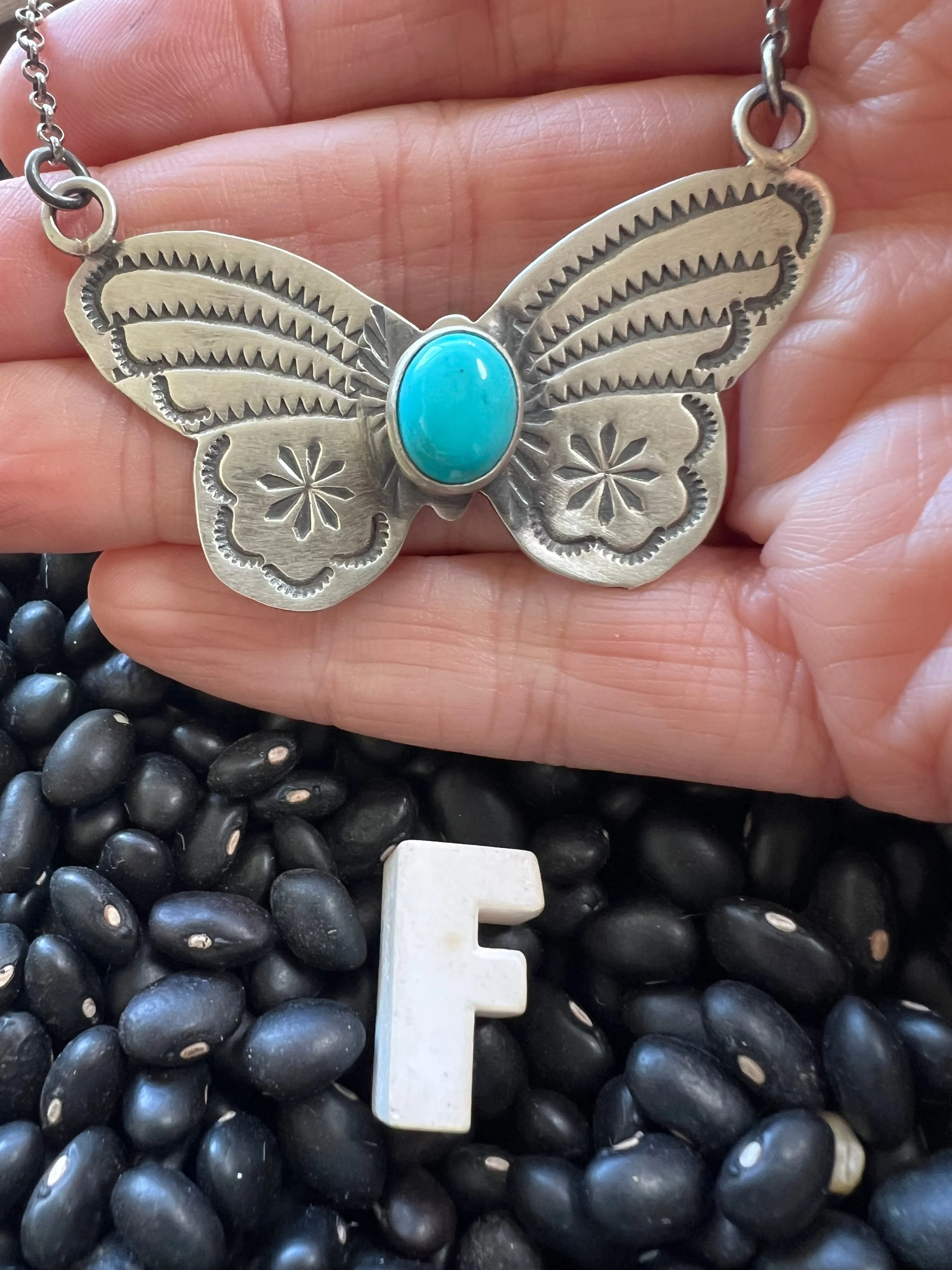 Stamped Butterfly turquoise necklace