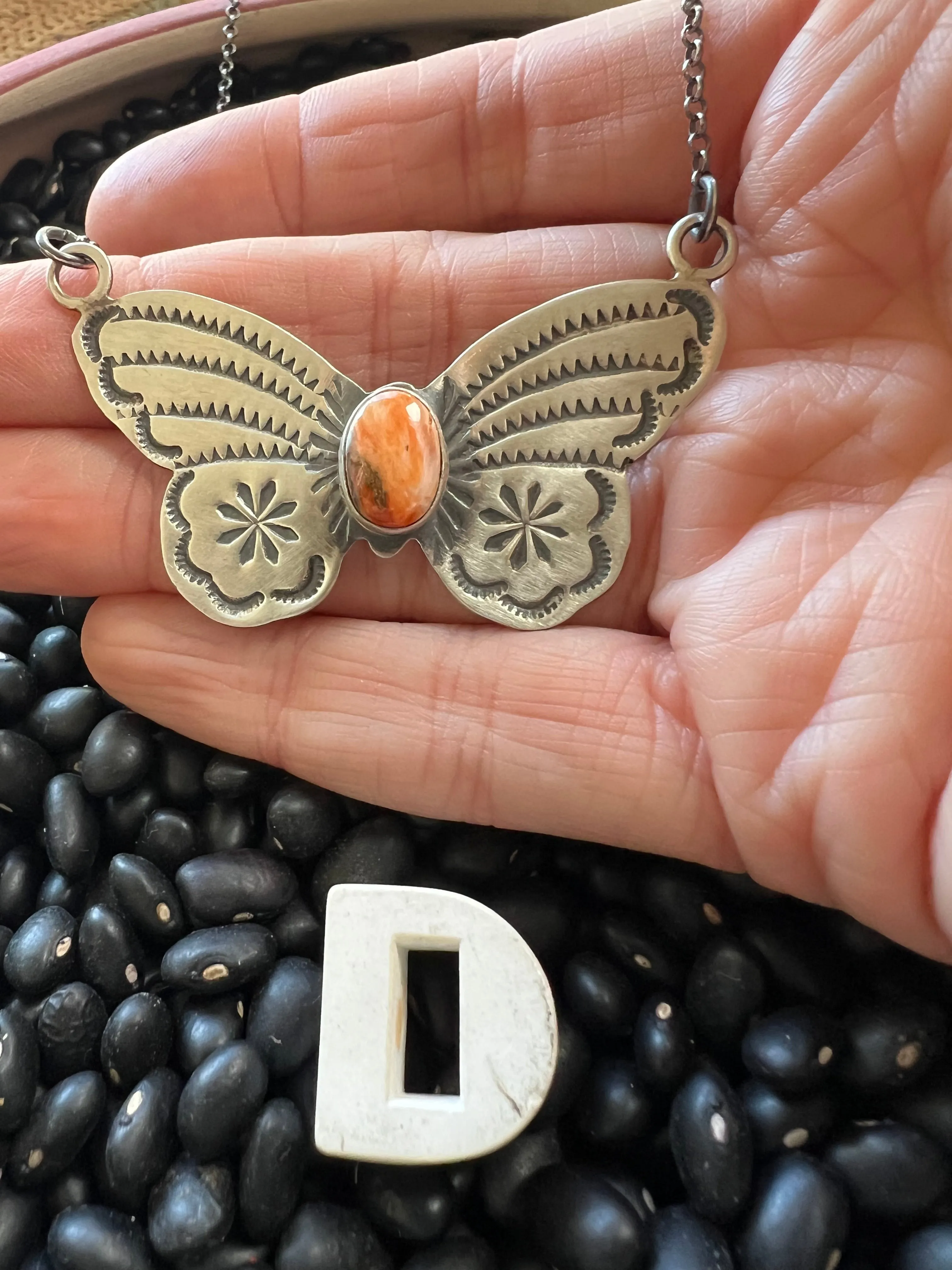 Stamped Butterfly turquoise necklace