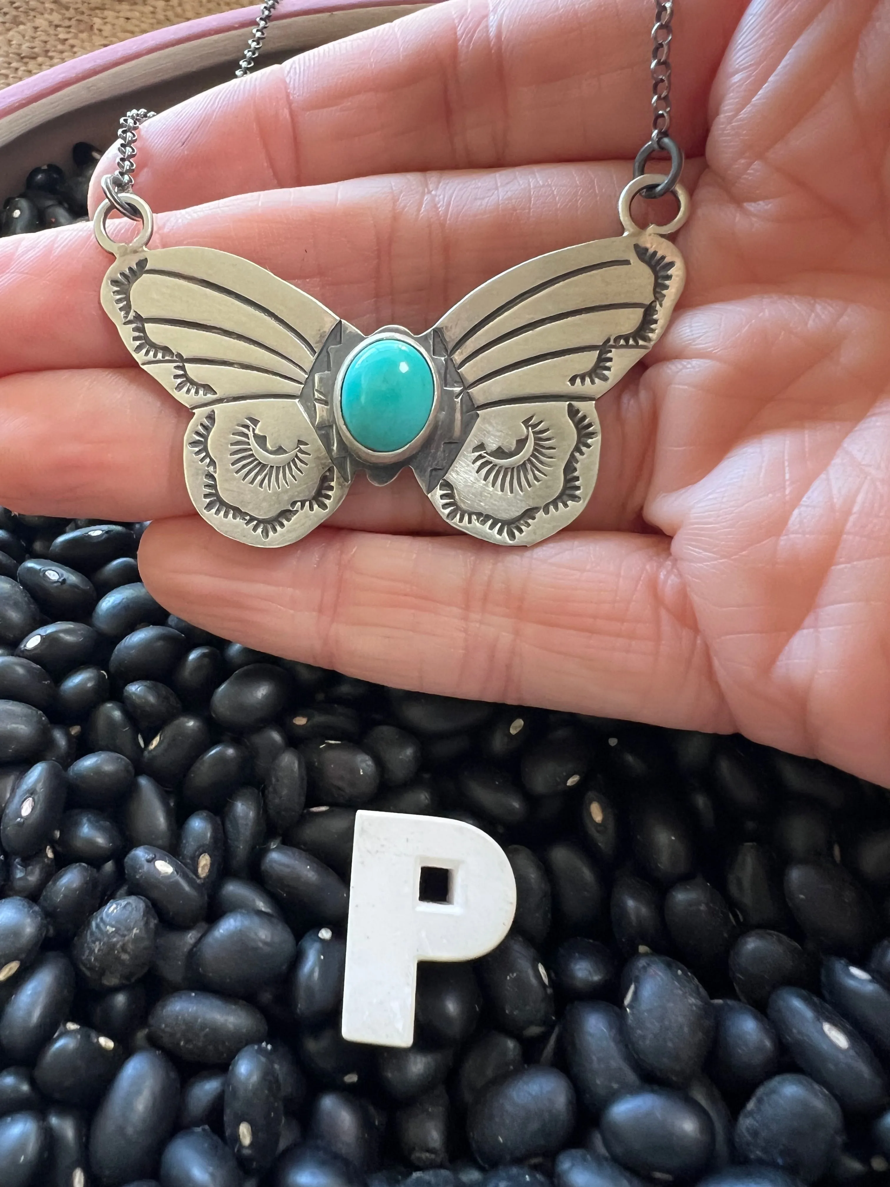 Stamped Butterfly turquoise necklace