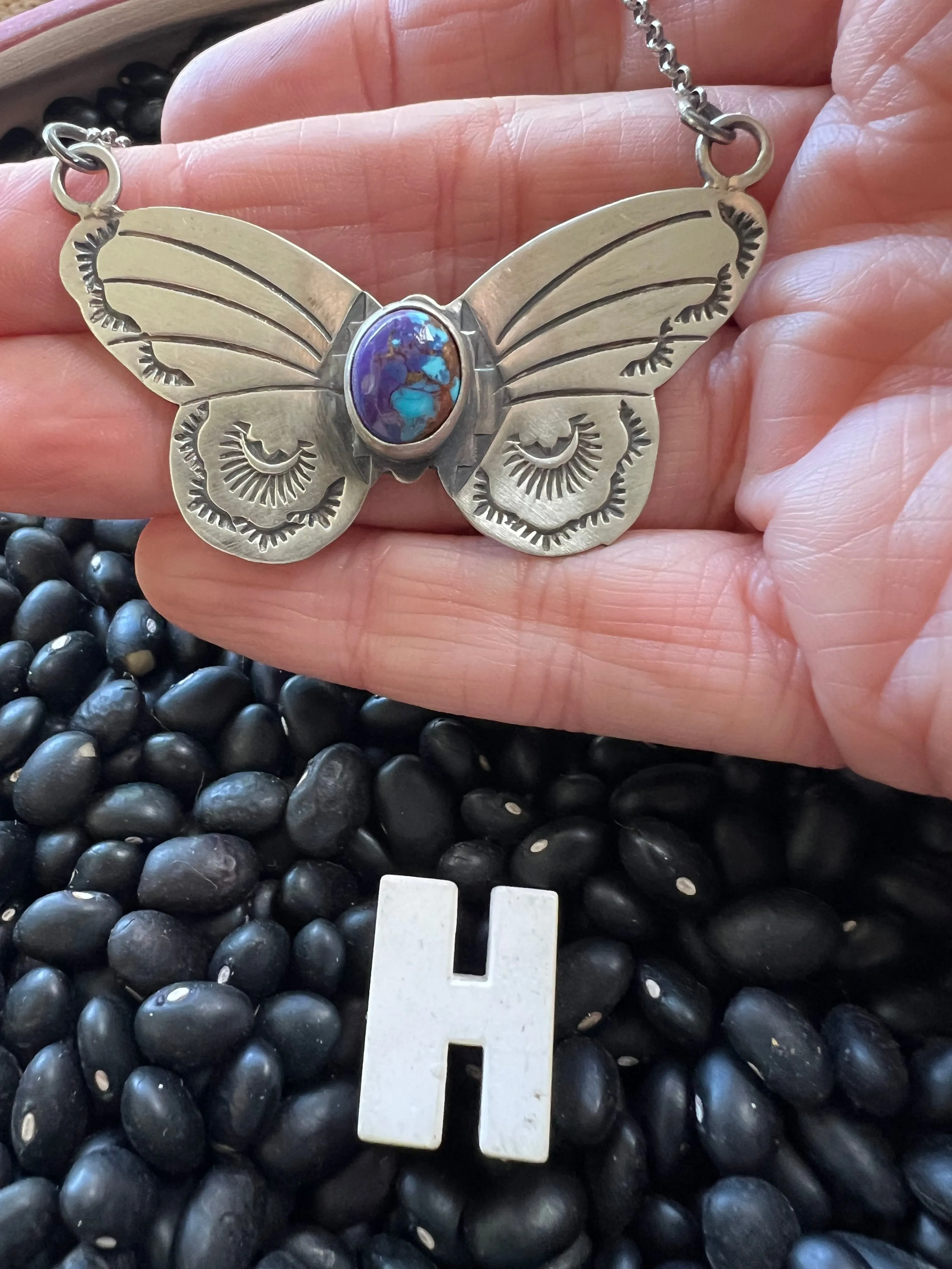 Stamped Butterfly turquoise necklace