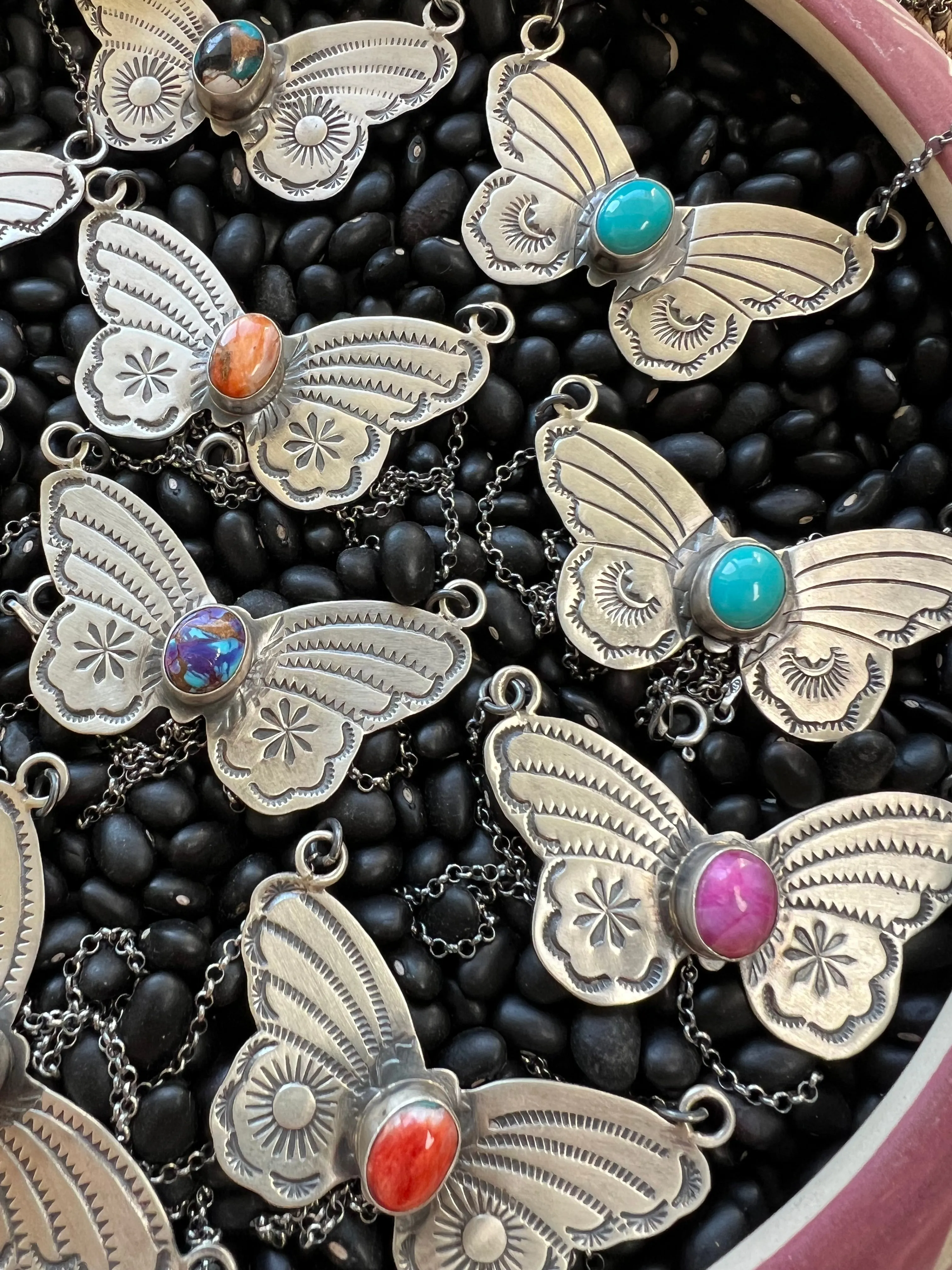 Stamped Butterfly turquoise necklace