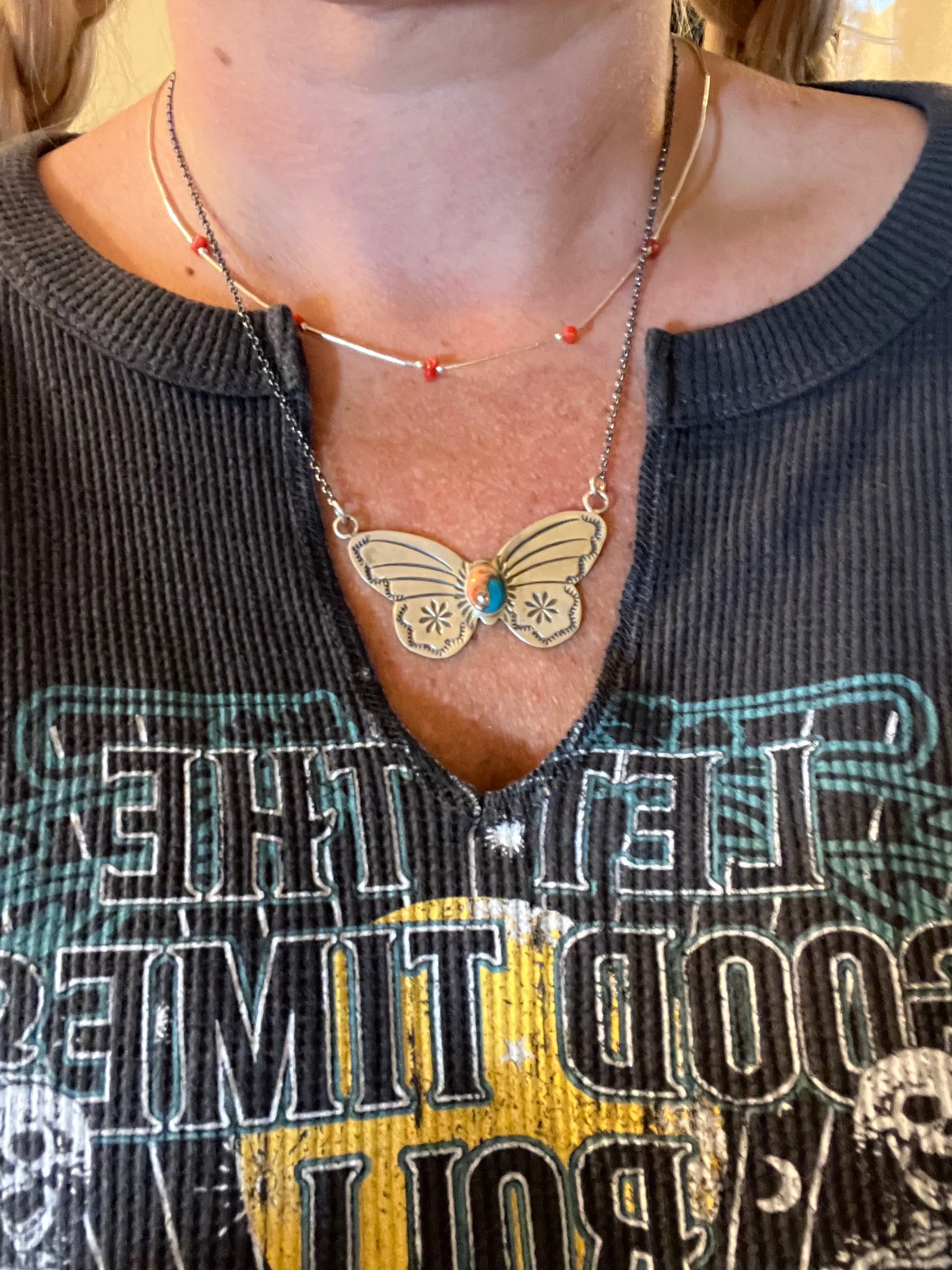 Stamped Butterfly turquoise necklace