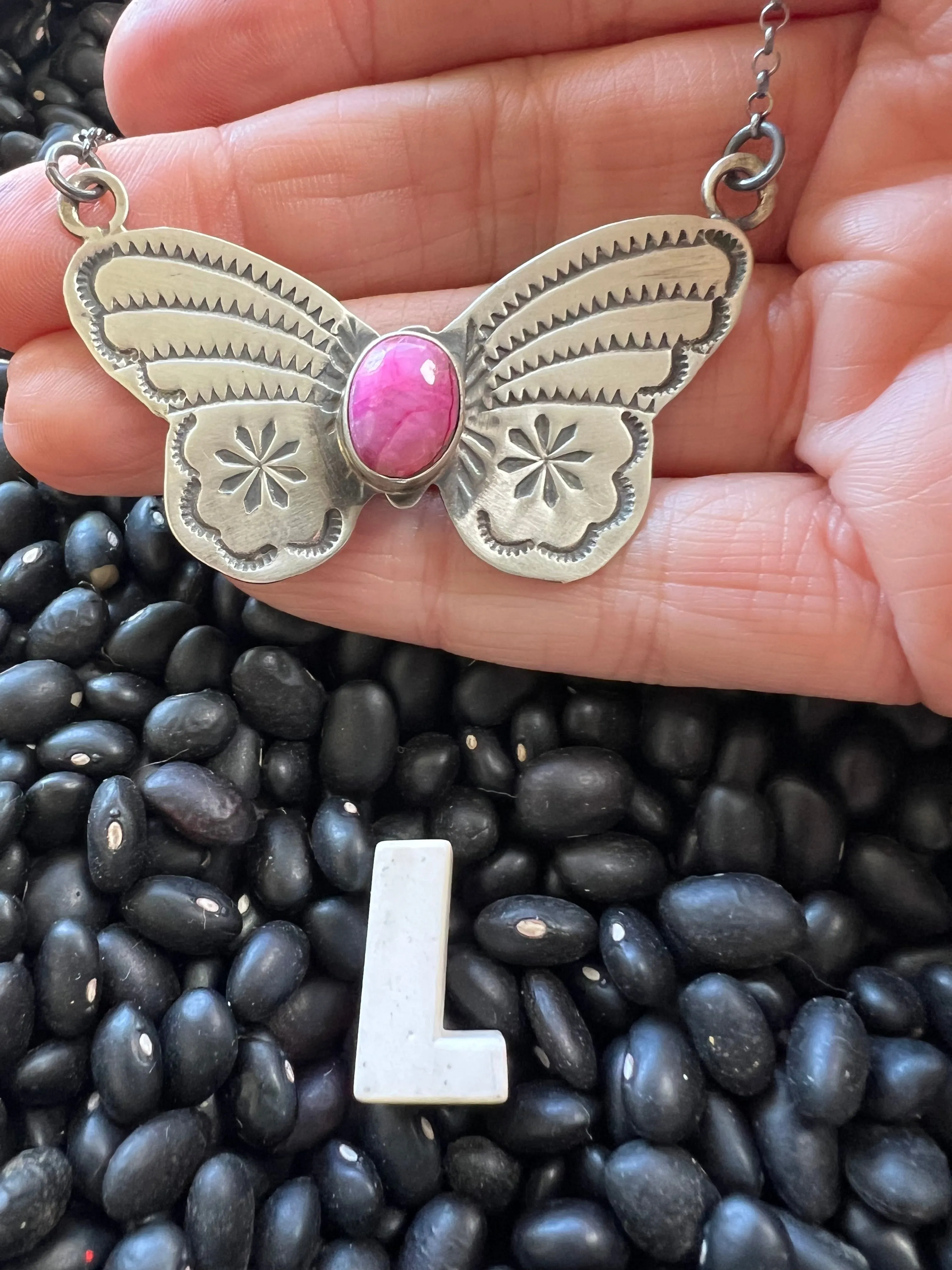 Stamped Butterfly turquoise necklace