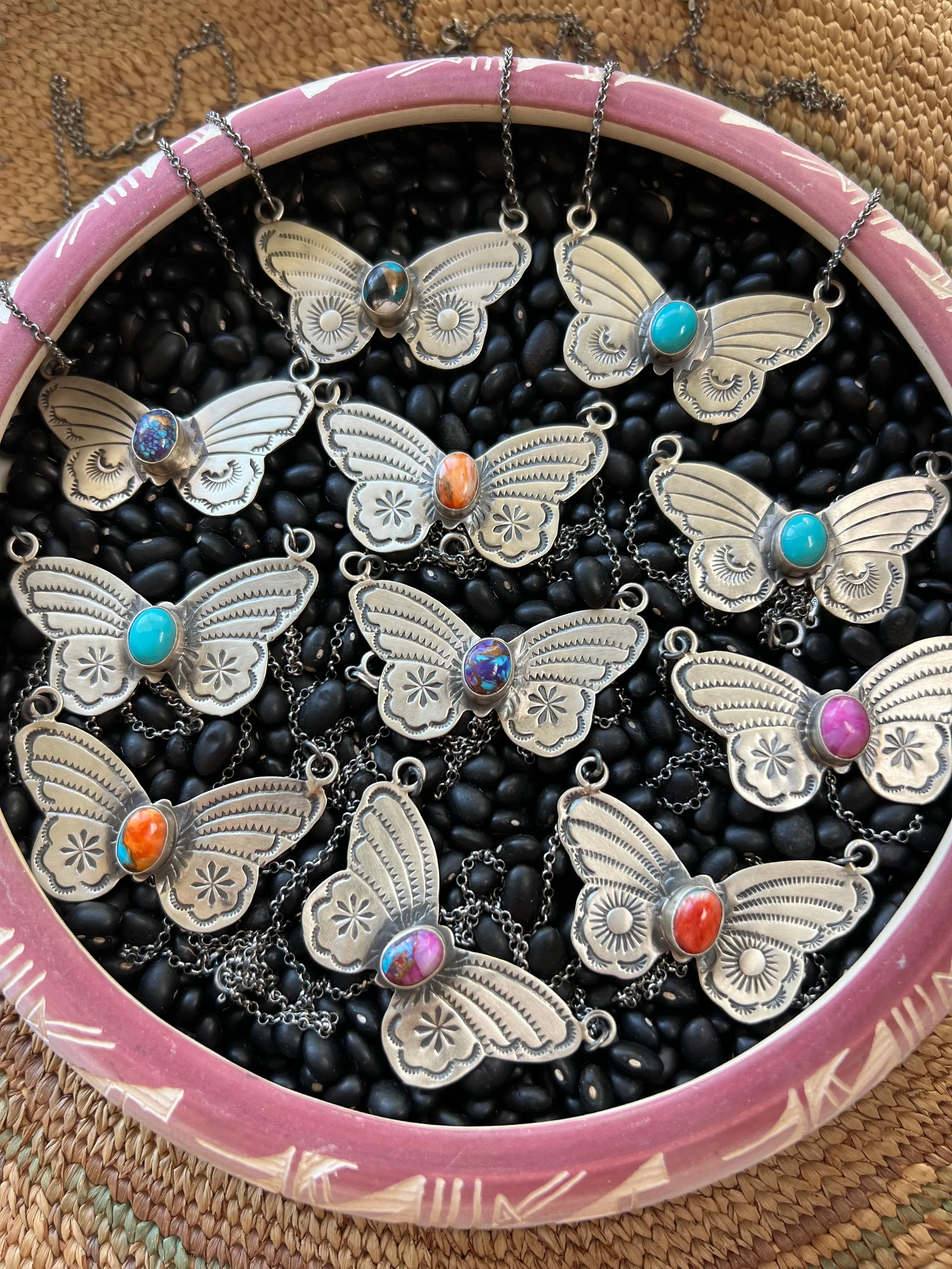 Stamped Butterfly turquoise necklace
