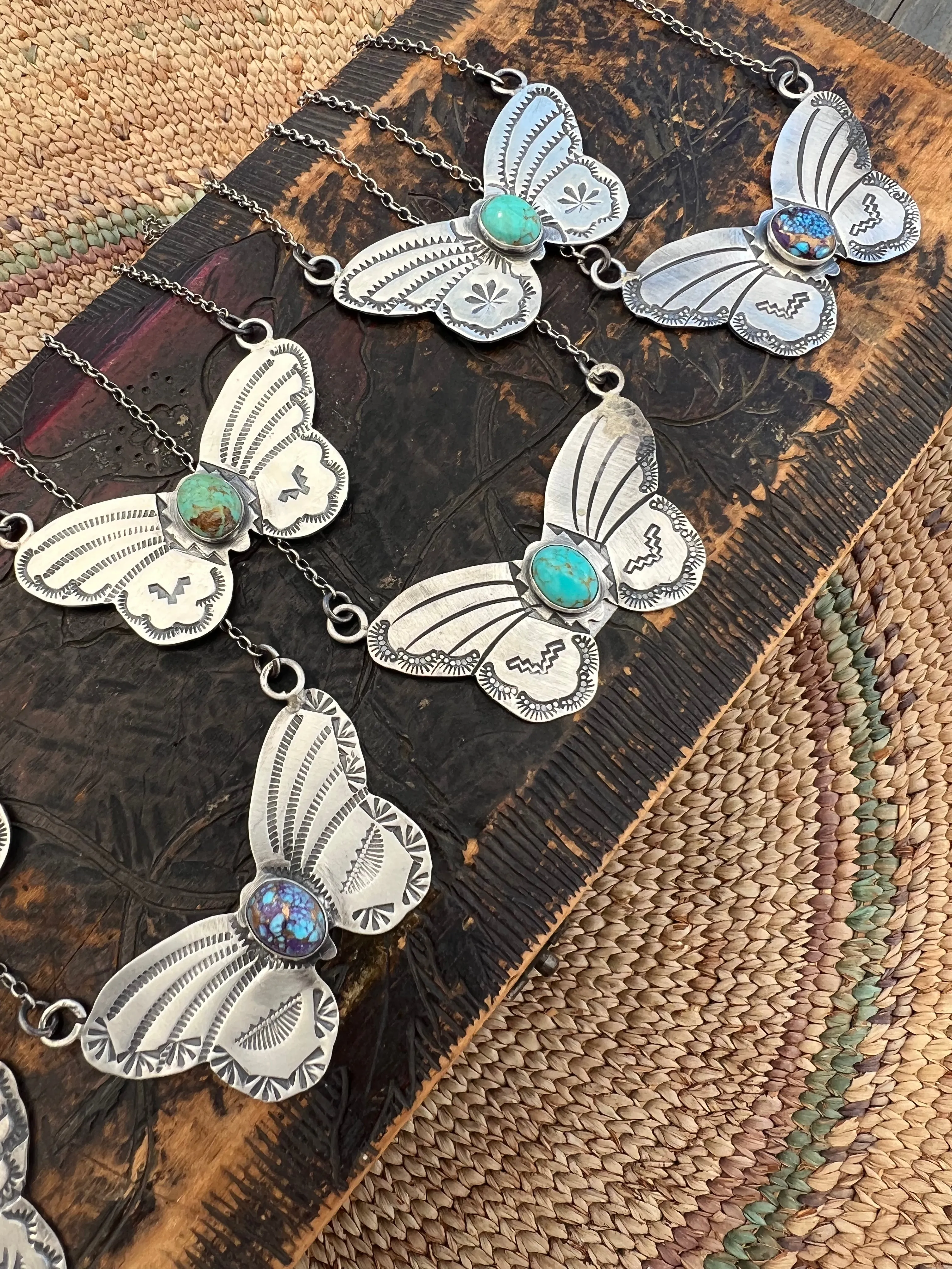 Stamped Butterfly turquoise necklace