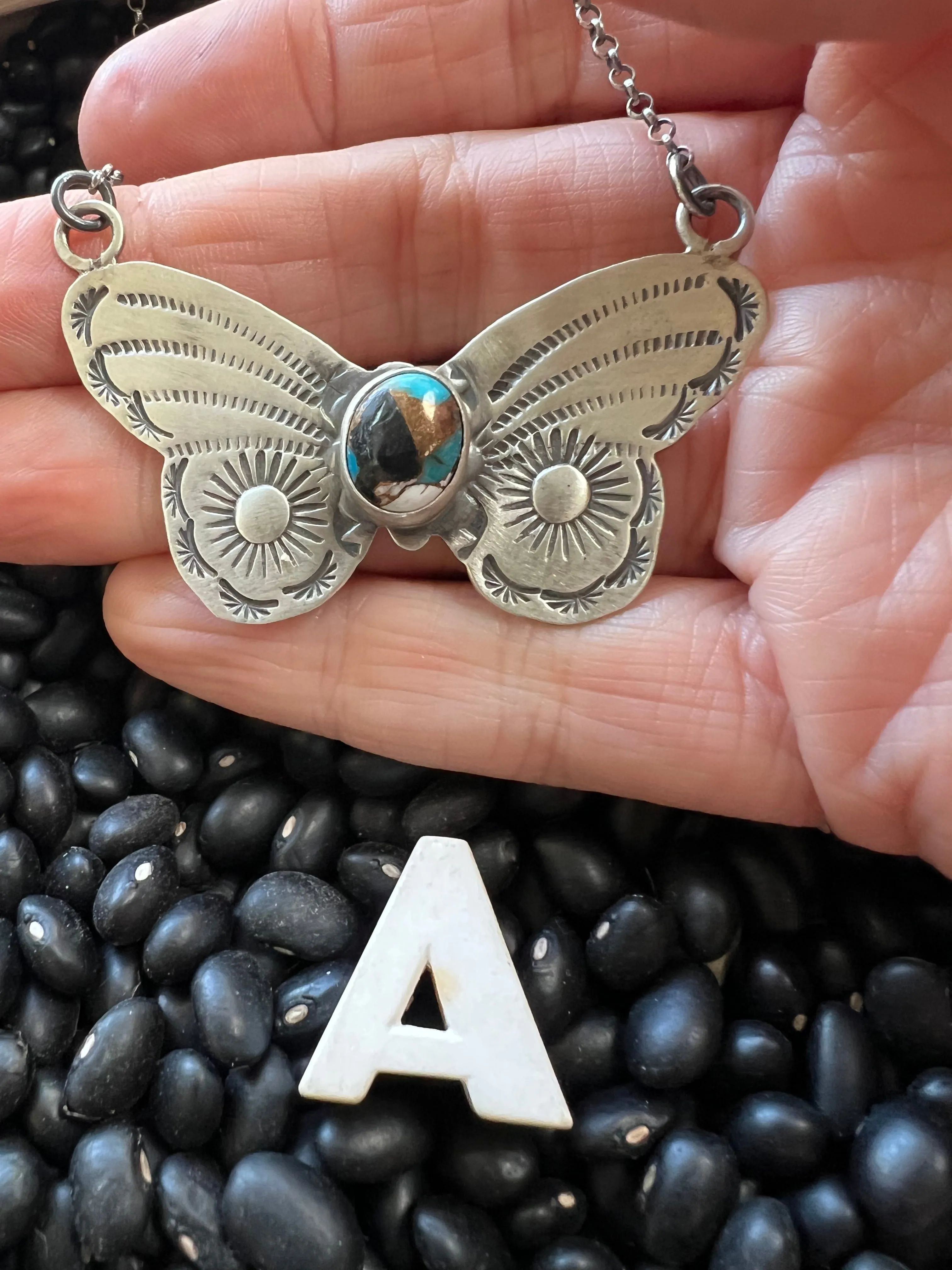 Stamped Butterfly turquoise necklace