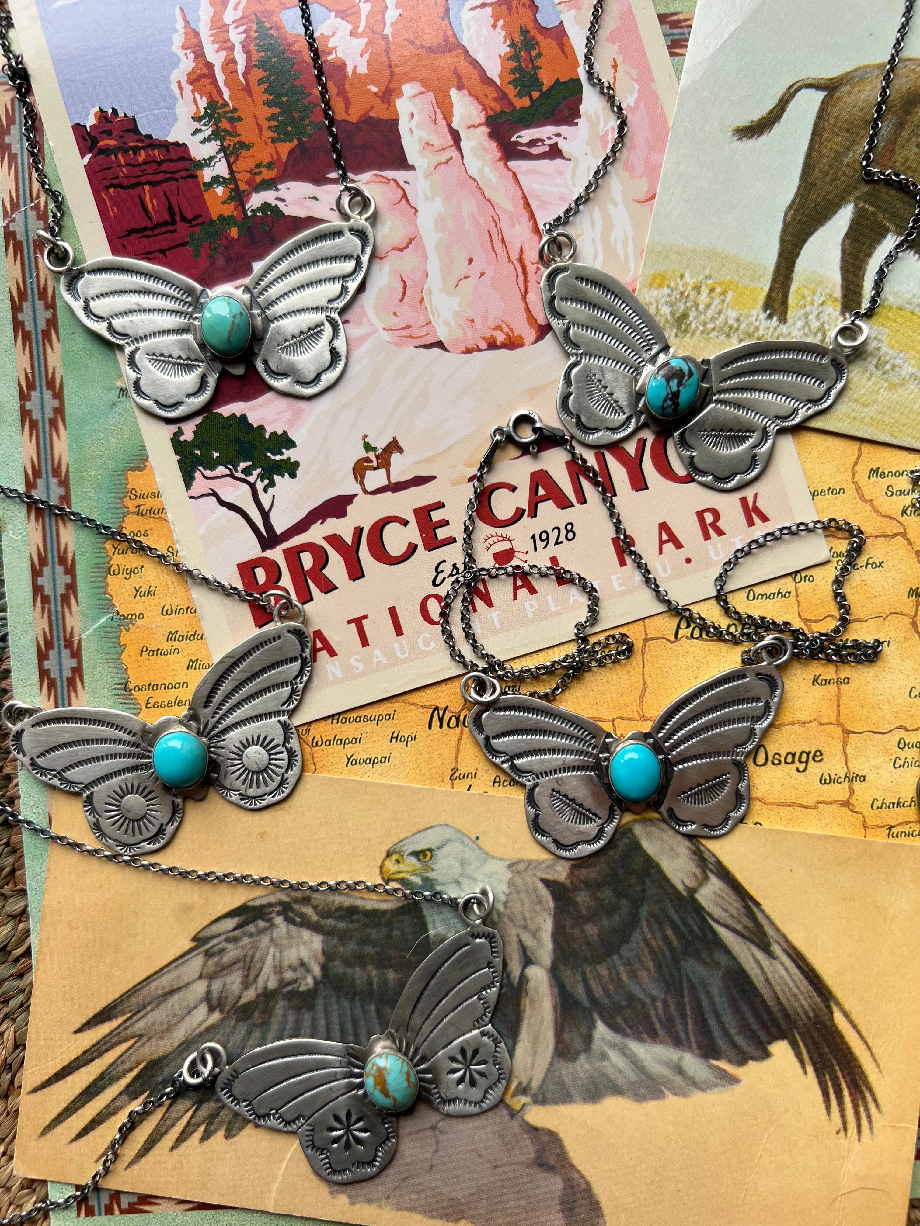 Stamped Butterfly turquoise necklace