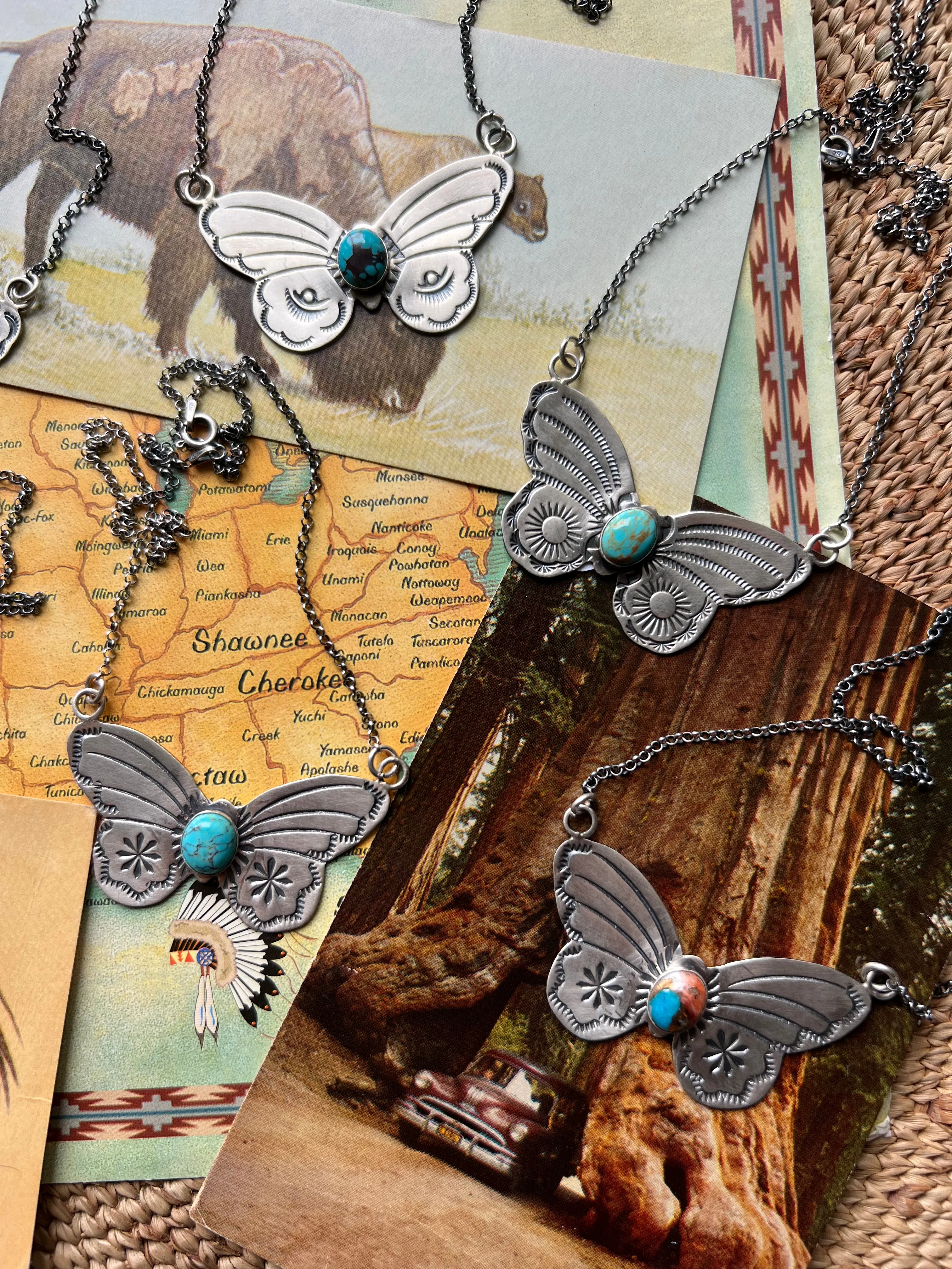 Stamped Butterfly turquoise necklace
