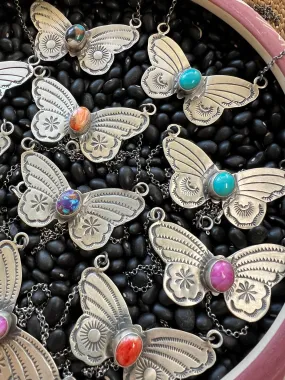 Stamped Butterfly turquoise necklace