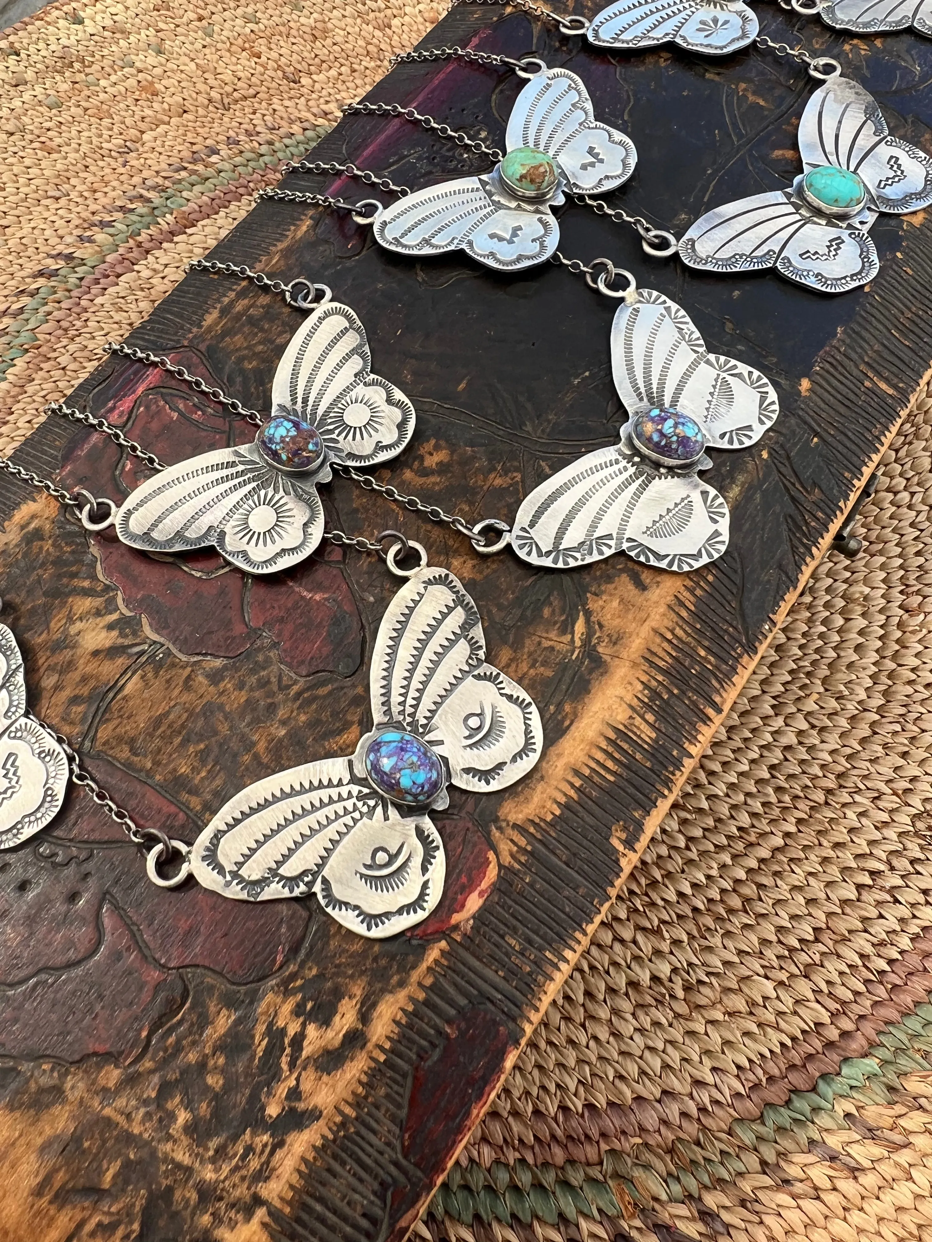 Stamped Butterfly turquoise necklace