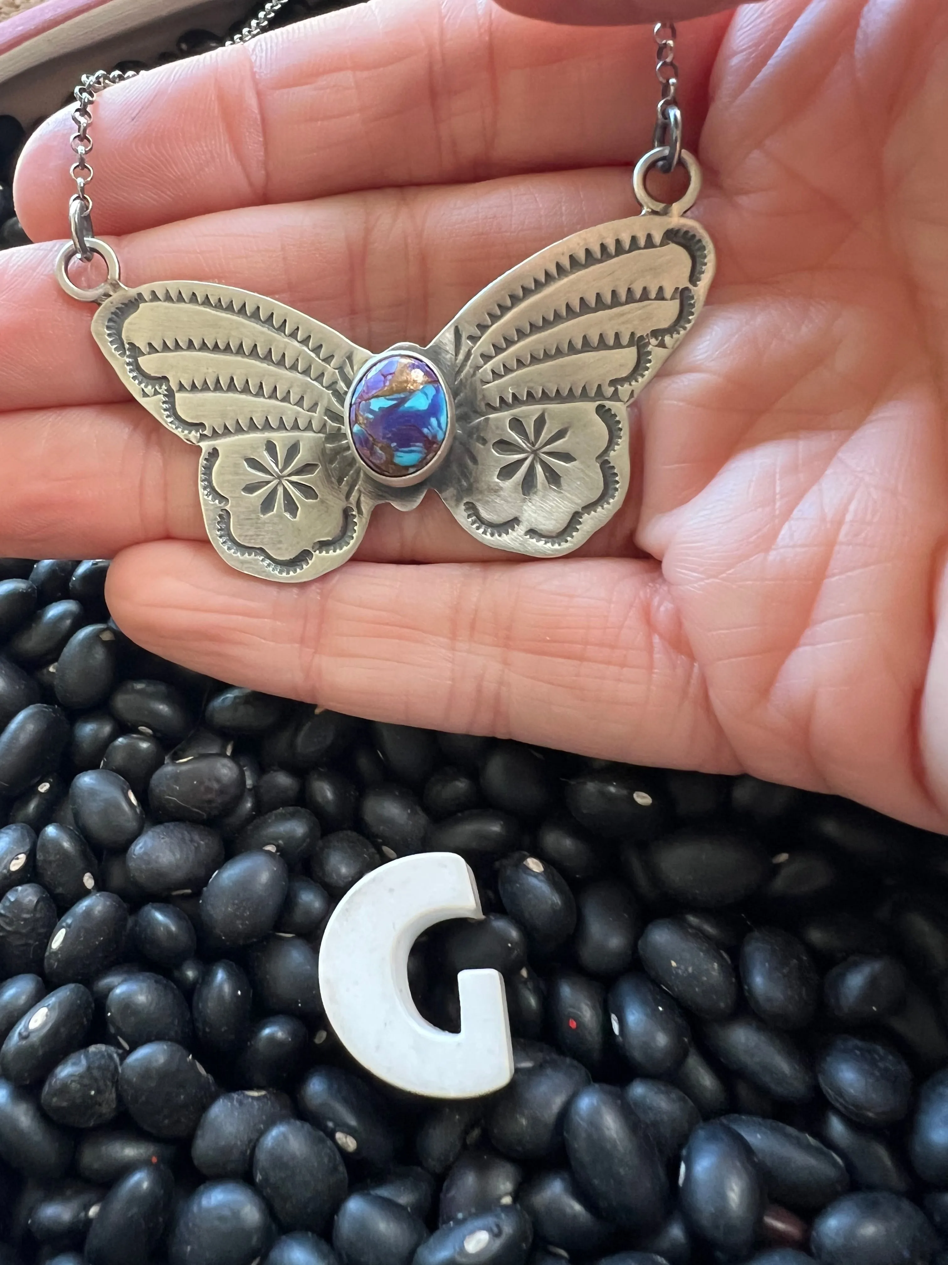 Stamped Butterfly turquoise necklace