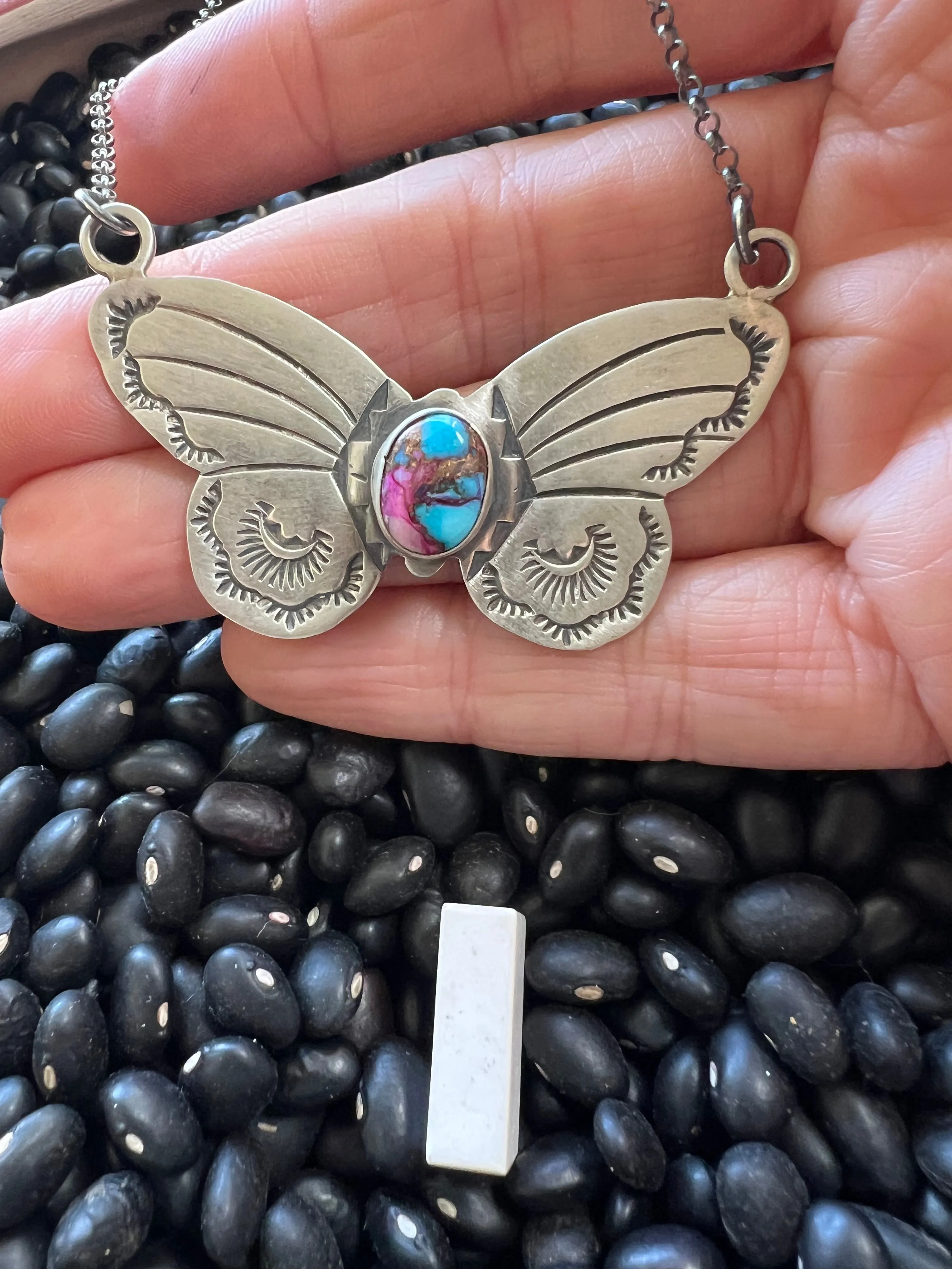 Stamped Butterfly turquoise necklace