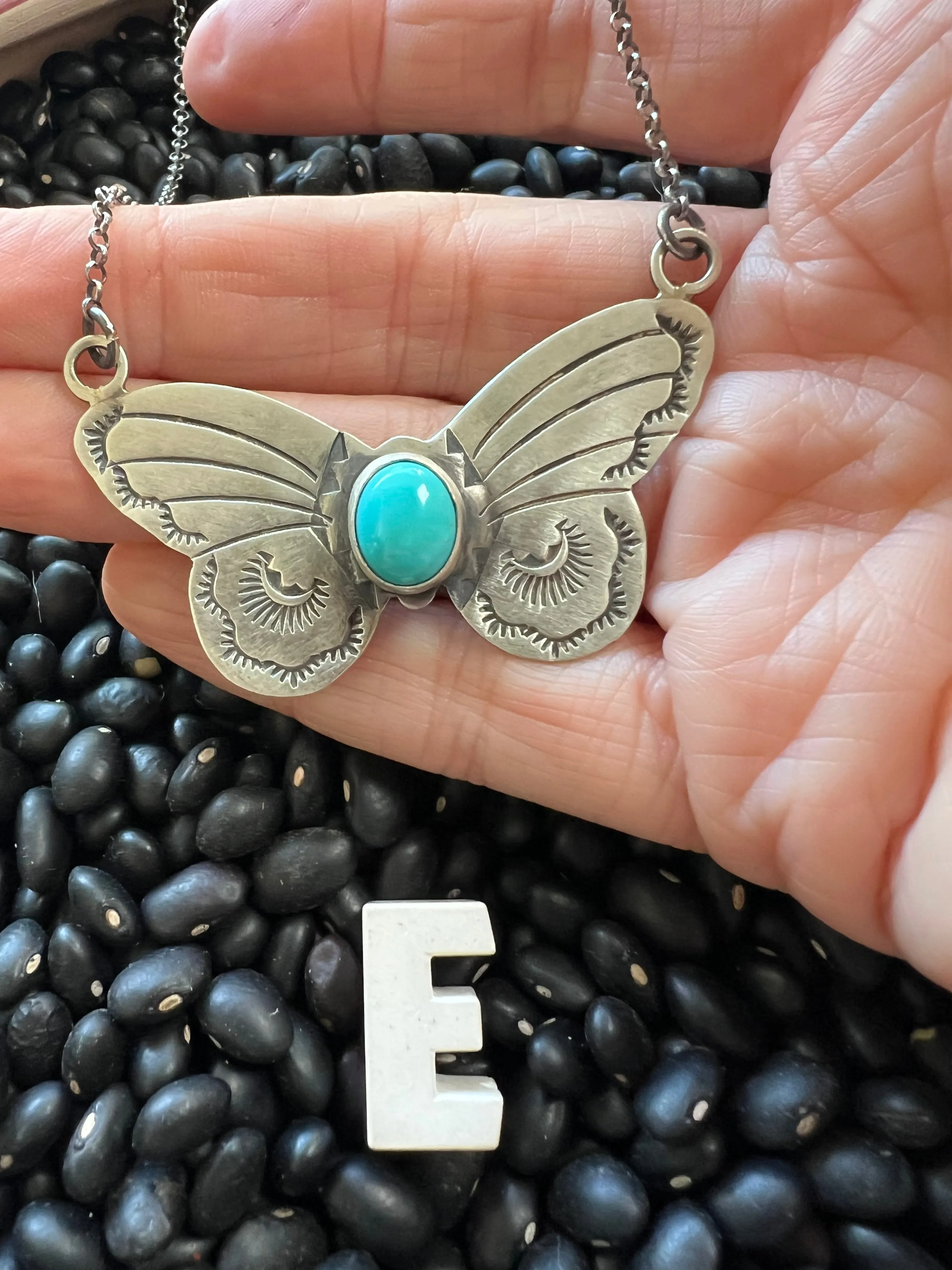 Stamped Butterfly turquoise necklace