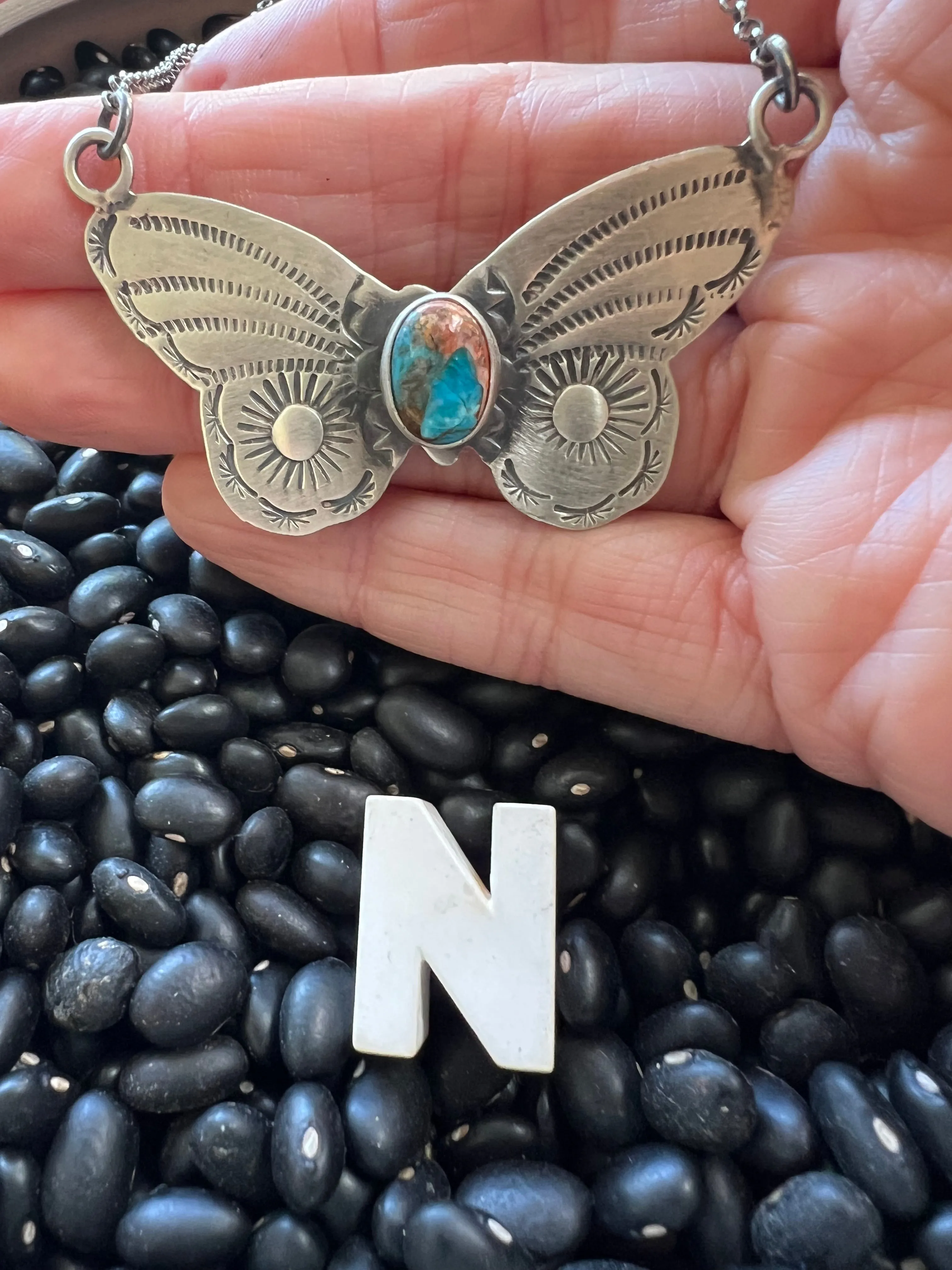 Stamped Butterfly turquoise necklace