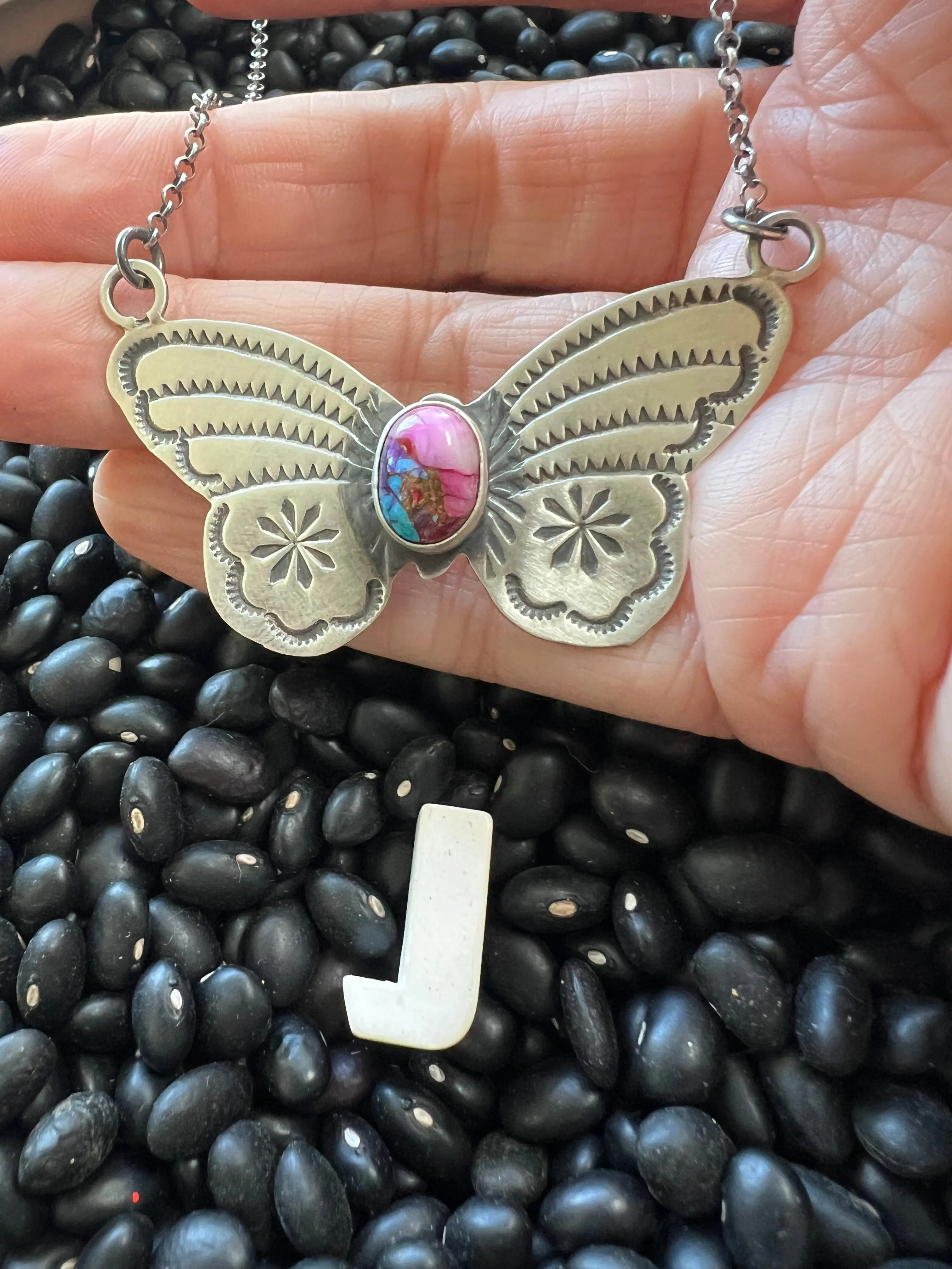 Stamped Butterfly turquoise necklace