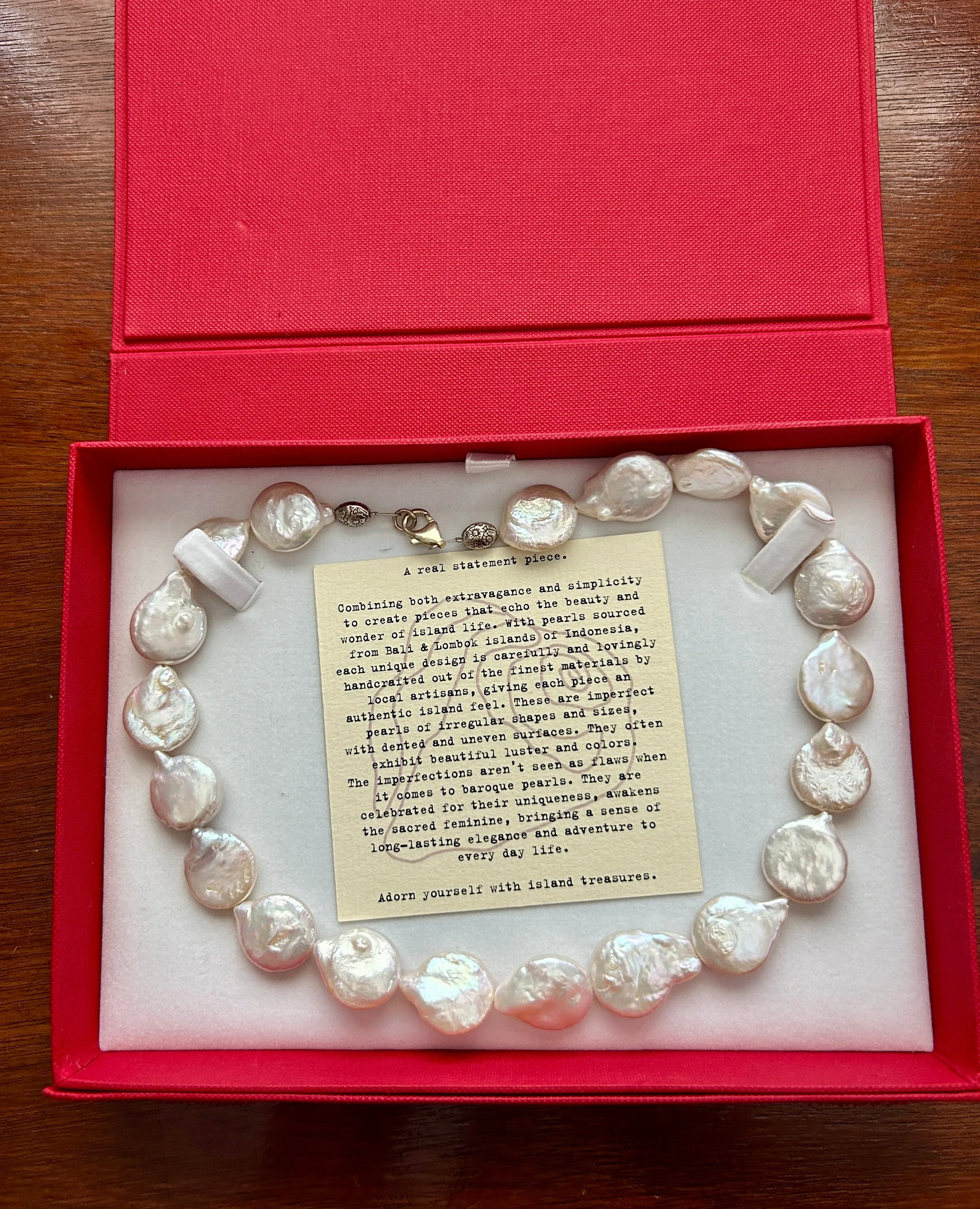Sterling Silver 925 Large Baroque Freshwater Peark Collar Necklace 16.75" Long