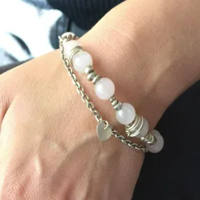 Sterling silver and pink quartz striking bracelet, love stone bracelet,  gift,