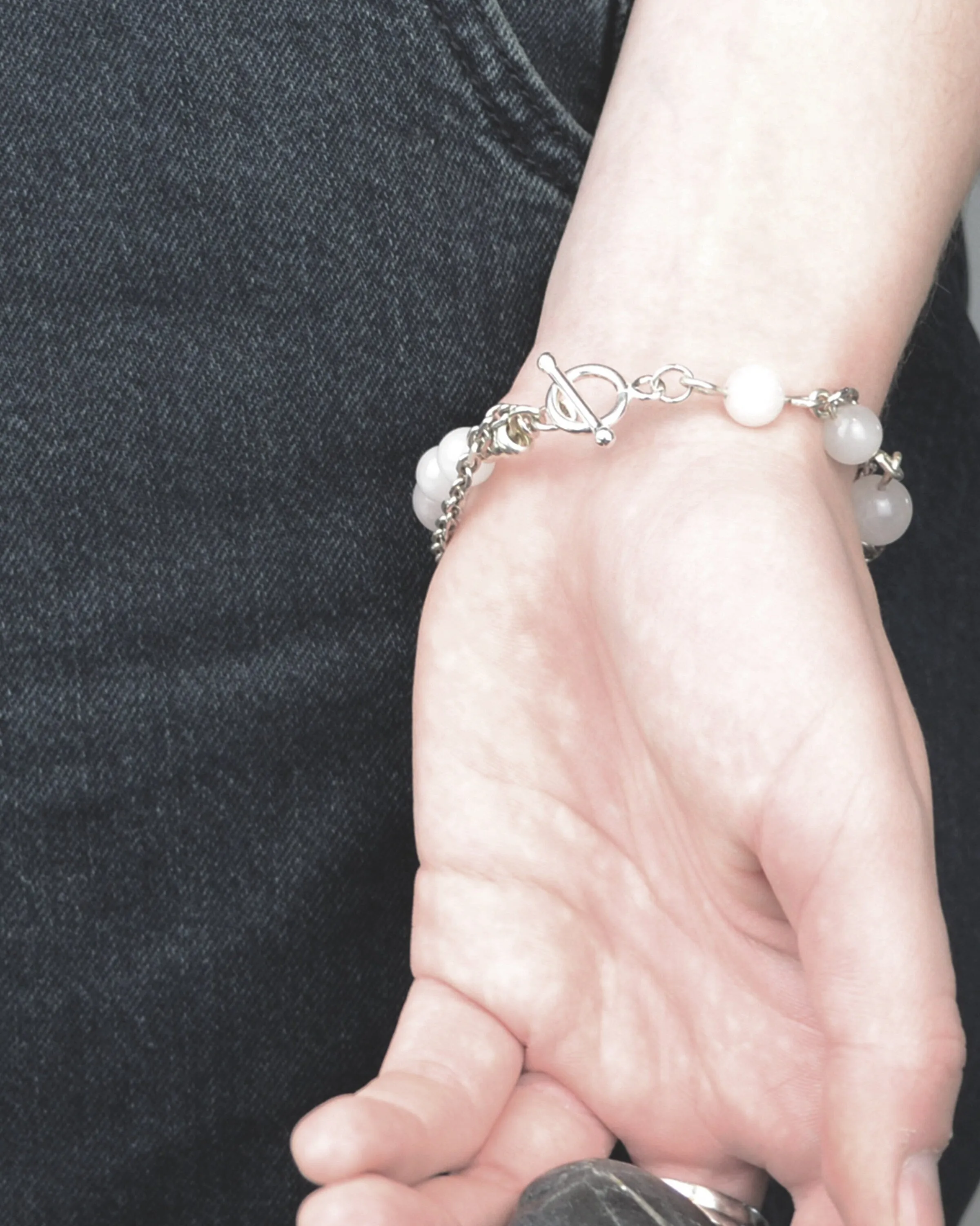 Sterling silver and pink quartz striking bracelet, love stone bracelet,  gift,