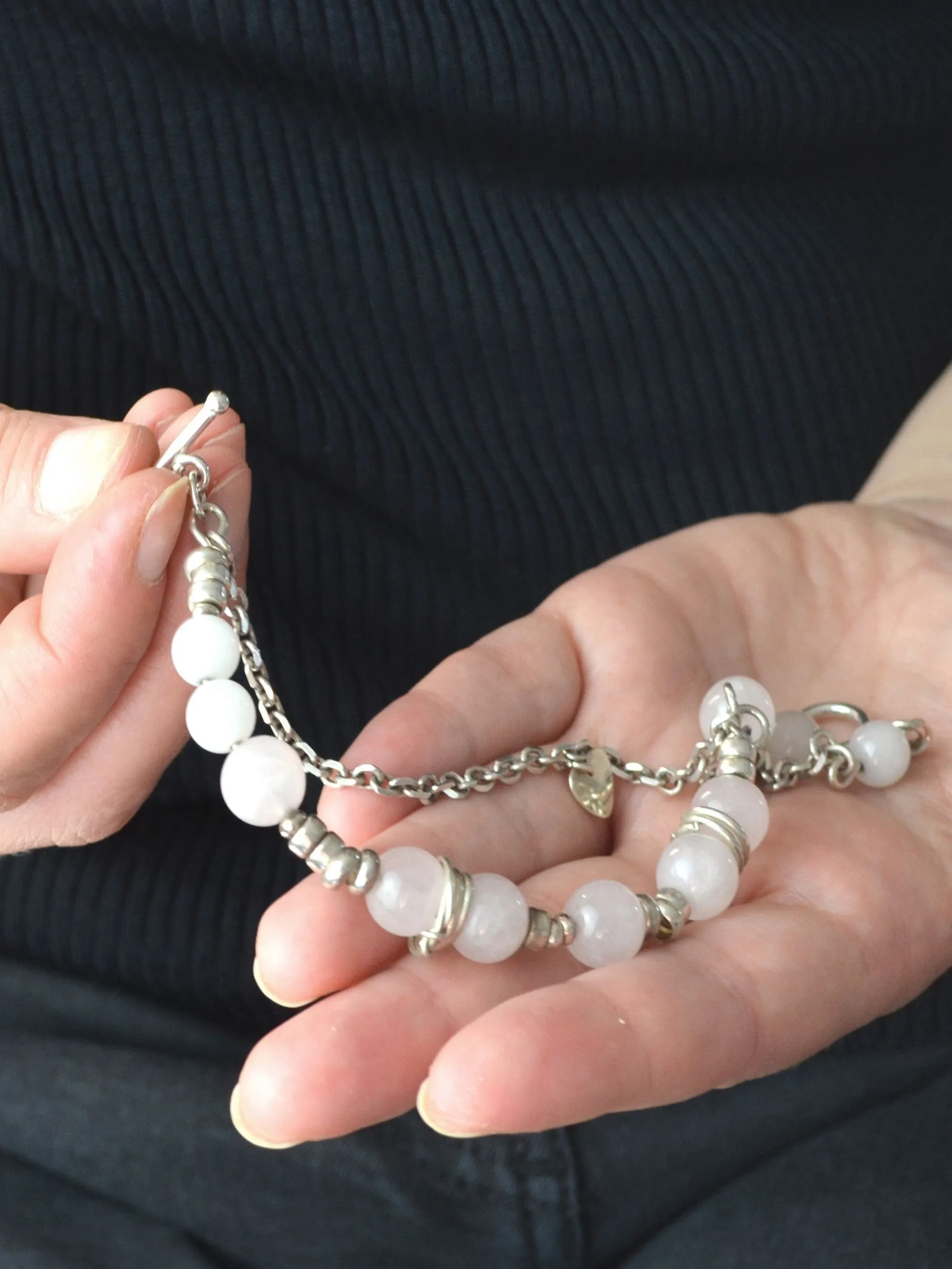 Sterling silver and pink quartz striking bracelet, love stone bracelet,  gift,