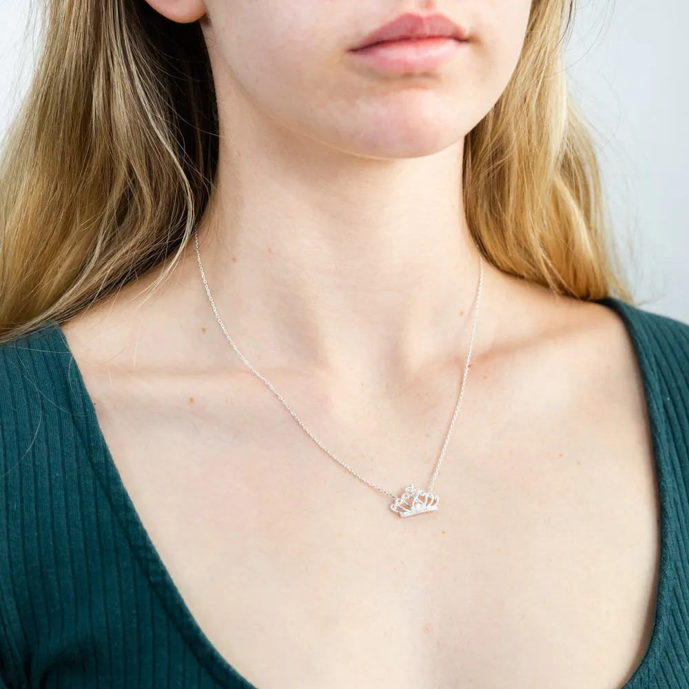 Sterling Silver Cubic Zirconia Crown Pendant on 43 2cm Chain