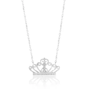 Sterling Silver Cubic Zirconia Crown Pendant on 43 2cm Chain