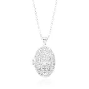 Sterling Silver Cubic Zirconia Oval Locket