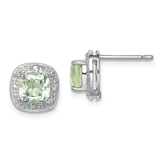 Sterling Silver Cushion 6mm Gemstone & Diamond Halo Post Earrings