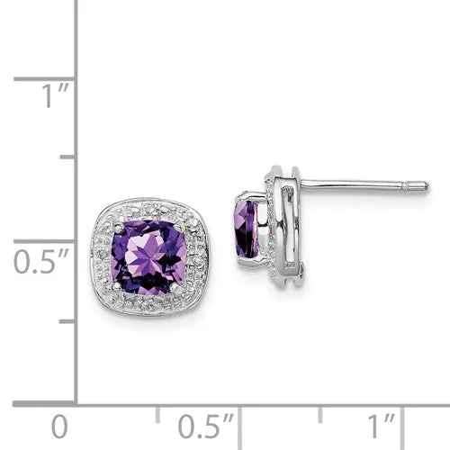 Sterling Silver Cushion 6mm Gemstone & Diamond Halo Post Earrings