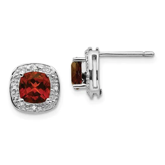 Sterling Silver Cushion 6mm Gemstone & Diamond Halo Post Earrings