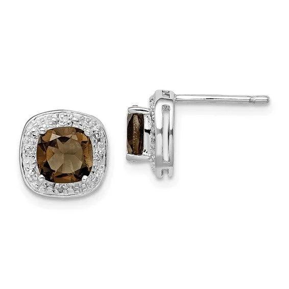 Sterling Silver Cushion 6mm Gemstone & Diamond Halo Post Earrings