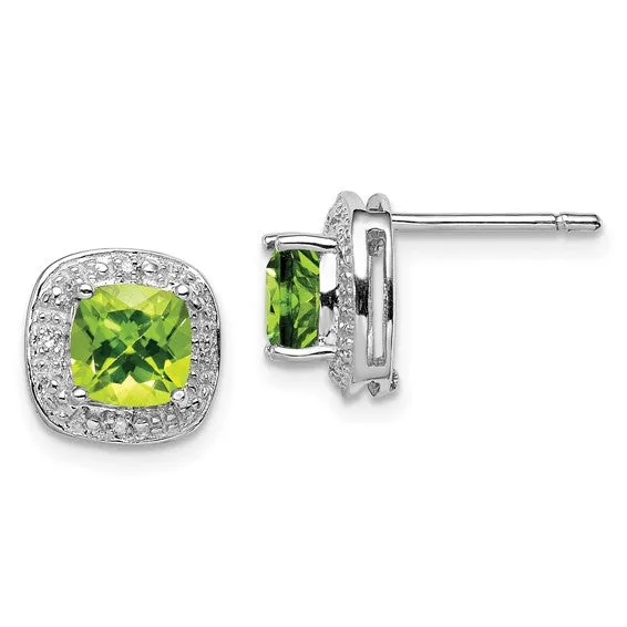 Sterling Silver Cushion 6mm Gemstone & Diamond Halo Post Earrings