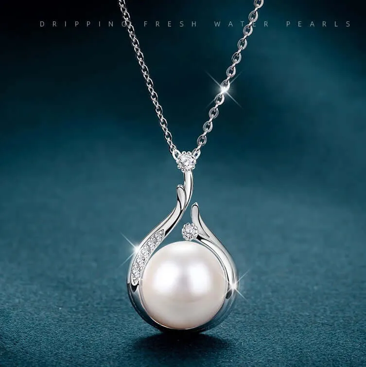 Sterling Silver Freshwater Pearl Necklace Giftable Female Zhuji Jewelry Baroque Round Natural Pearl Jewelry Set