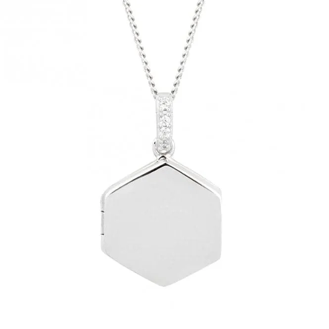 Sterling Silver Hexagonal Locket Zirconia Pendant P5097C