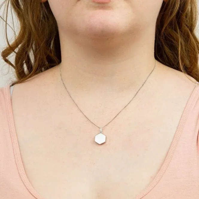 Sterling Silver Hexagonal Locket Zirconia Pendant P5097C
