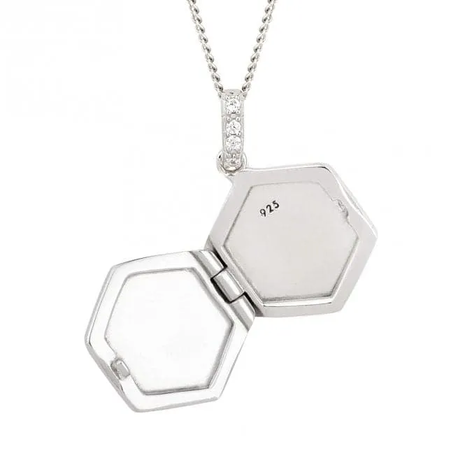 Sterling Silver Hexagonal Locket Zirconia Pendant P5097C