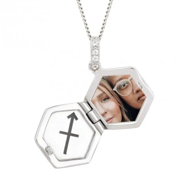 Sterling Silver Hexagonal Locket Zirconia Pendant P5097C