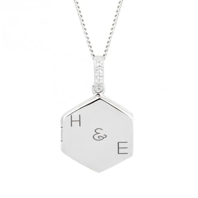 Sterling Silver Hexagonal Locket Zirconia Pendant P5097C