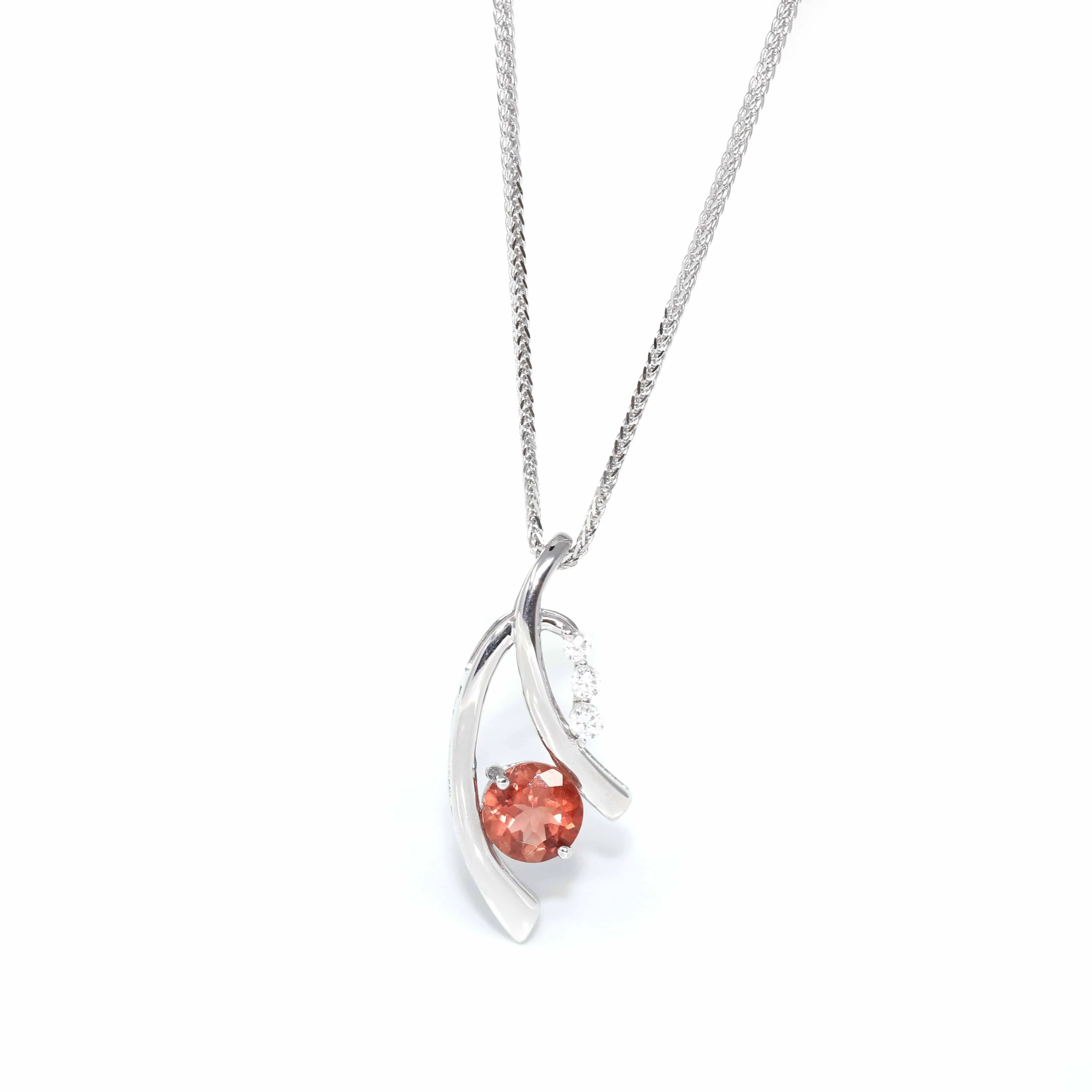 Sterling Silver Natural Red Oregon Sunstone Necklace With White Sapphire