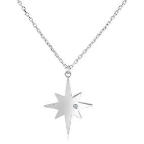 Sterling Silver Necklace with Polished Star with Diamond