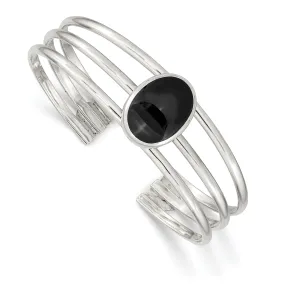 Sterling Silver Onyx 3-Strand Cuff Bangle