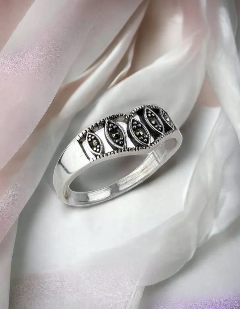 STERLING SILVER RING MARCASITE TIARA