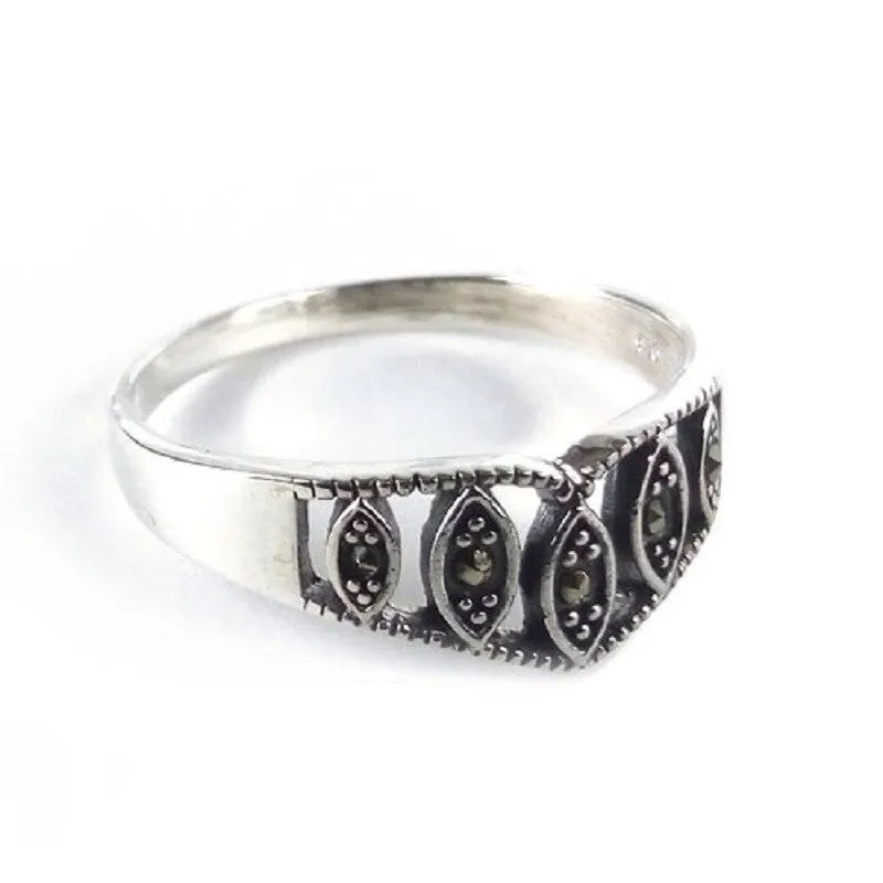STERLING SILVER RING MARCASITE TIARA