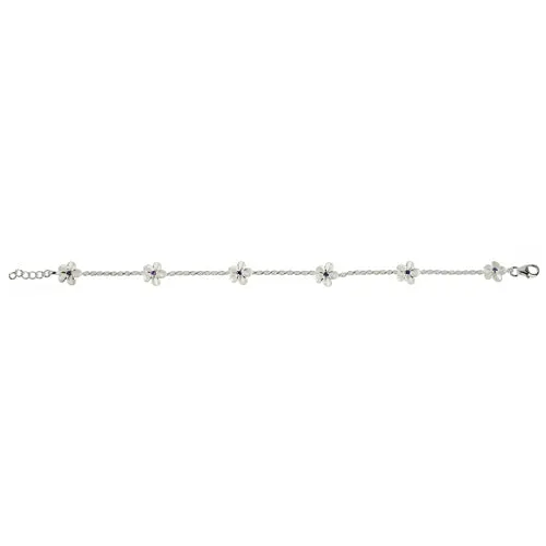 Sterling Silver Rope Chain Plumeria with Purple CZ Links Bracelet