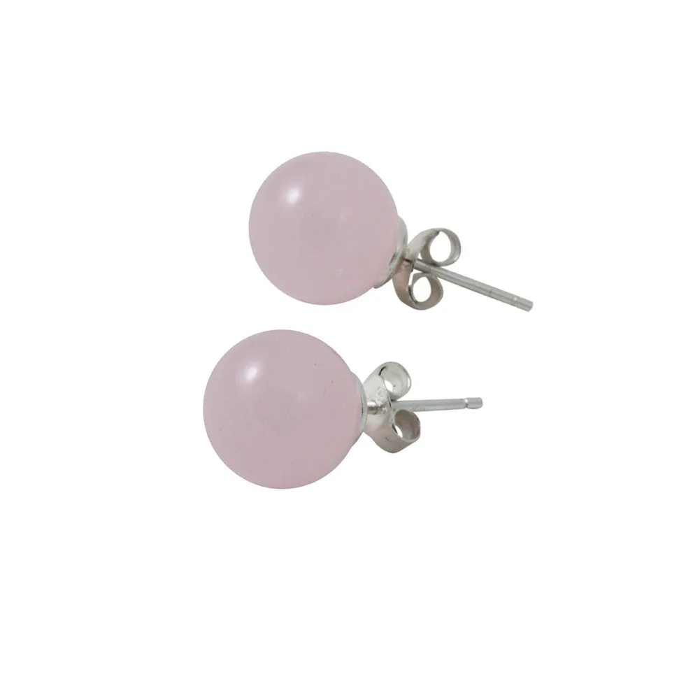Sterling Silver Rose Quartz Bead Stud Earrings