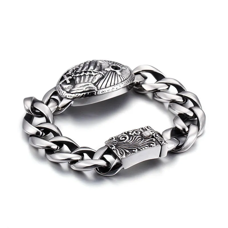 Stylish Retro Zircon-Embedded Titanium Steel Bracelet for Men